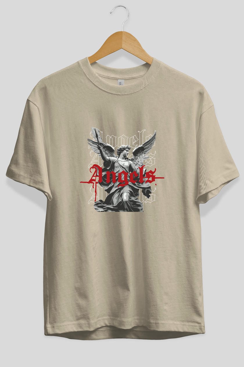 Angels ön Baskılı Oversize t-shirt Erkek Kadın %100 Pamuk Bisiklet Yaka tişort