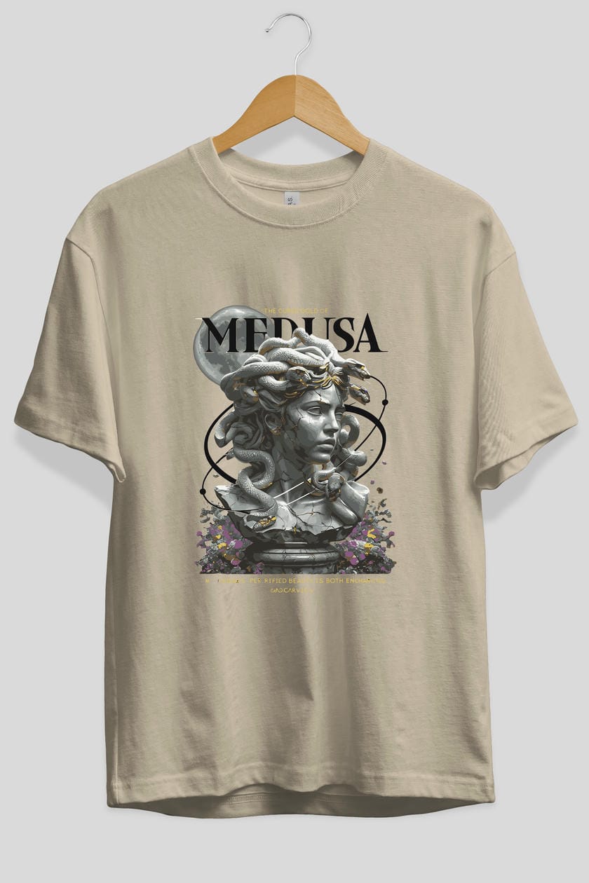 Medusa ön Baskılı Oversize t-shirt Erkek Kadın %100 Pamuk Bisiklet Yaka tişort