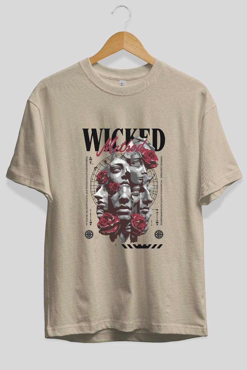 Wicked Method ön Baskılı Oversize t-shirt Erkek Kadın %100 Pamuk Bisiklet Yaka tişort