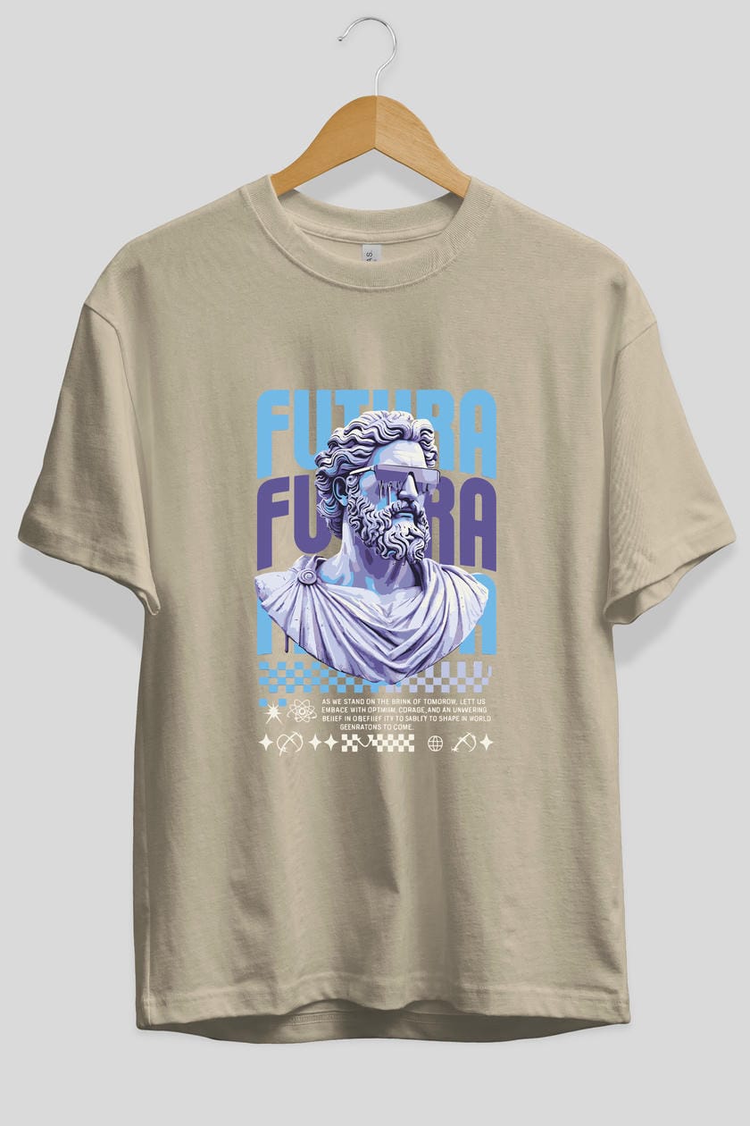 Futura Zeus ön Baskılı Oversize t-shirt Erkek Kadın %100 Pamuk Bisiklet Yaka tişort