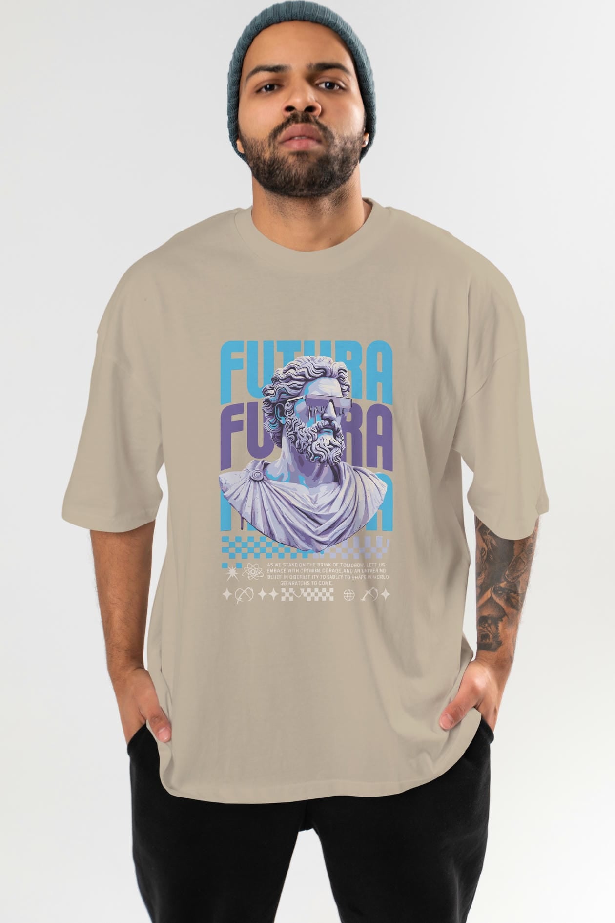 Futura Zeus ön Baskılı Oversize t-shirt Erkek Kadın %100 Pamuk Bisiklet Yaka tişort