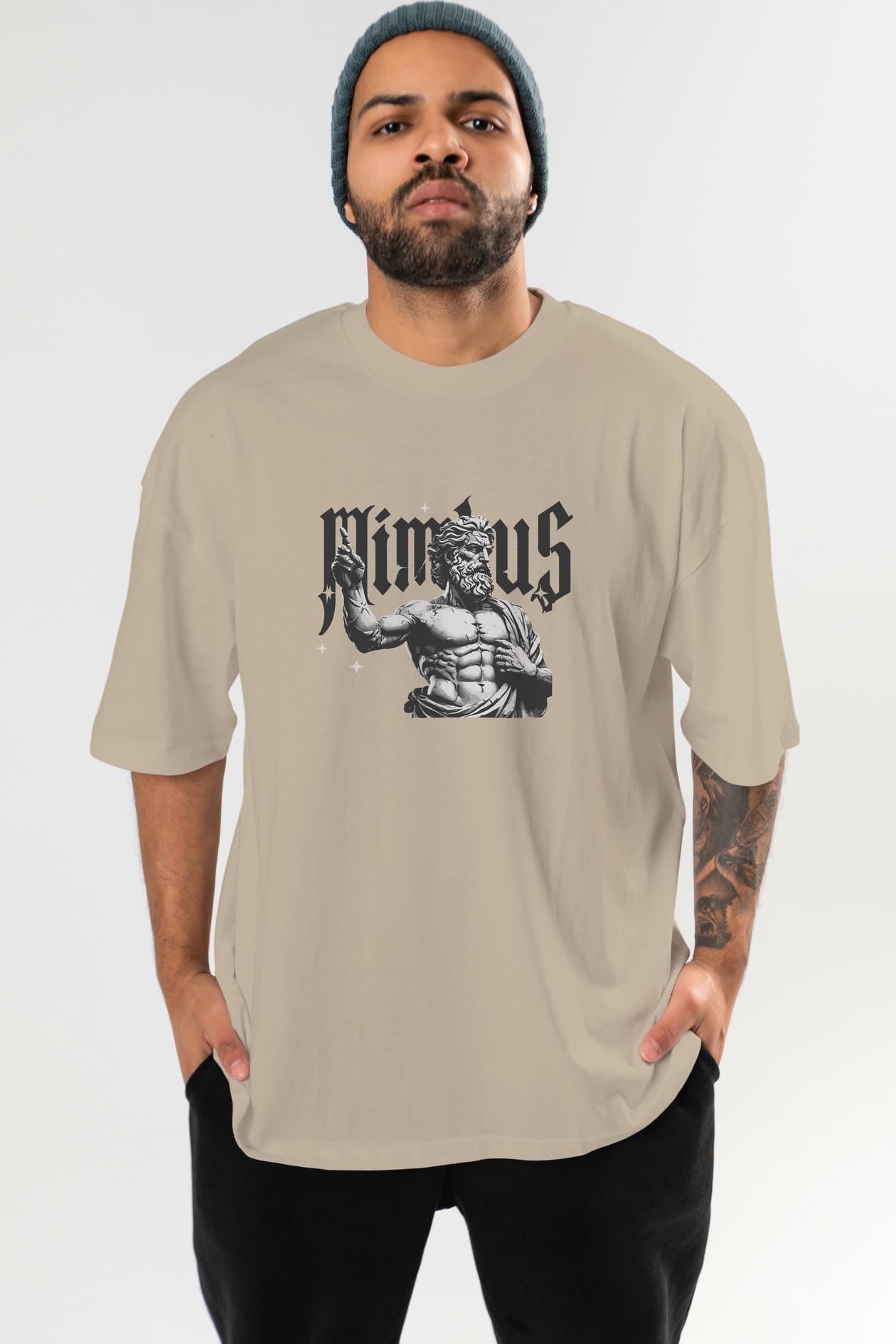 Mimbus Zeus ön Baskılı Oversize t-shirt Erkek Kadın %100 Pamuk Bisiklet Yaka tişort