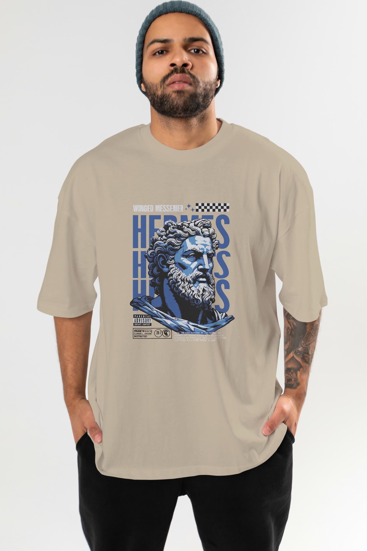 Hermes 1 ön Baskılı Oversize t-shirt Erkek Kadın %100 Pamuk Bisiklet Yaka tişort