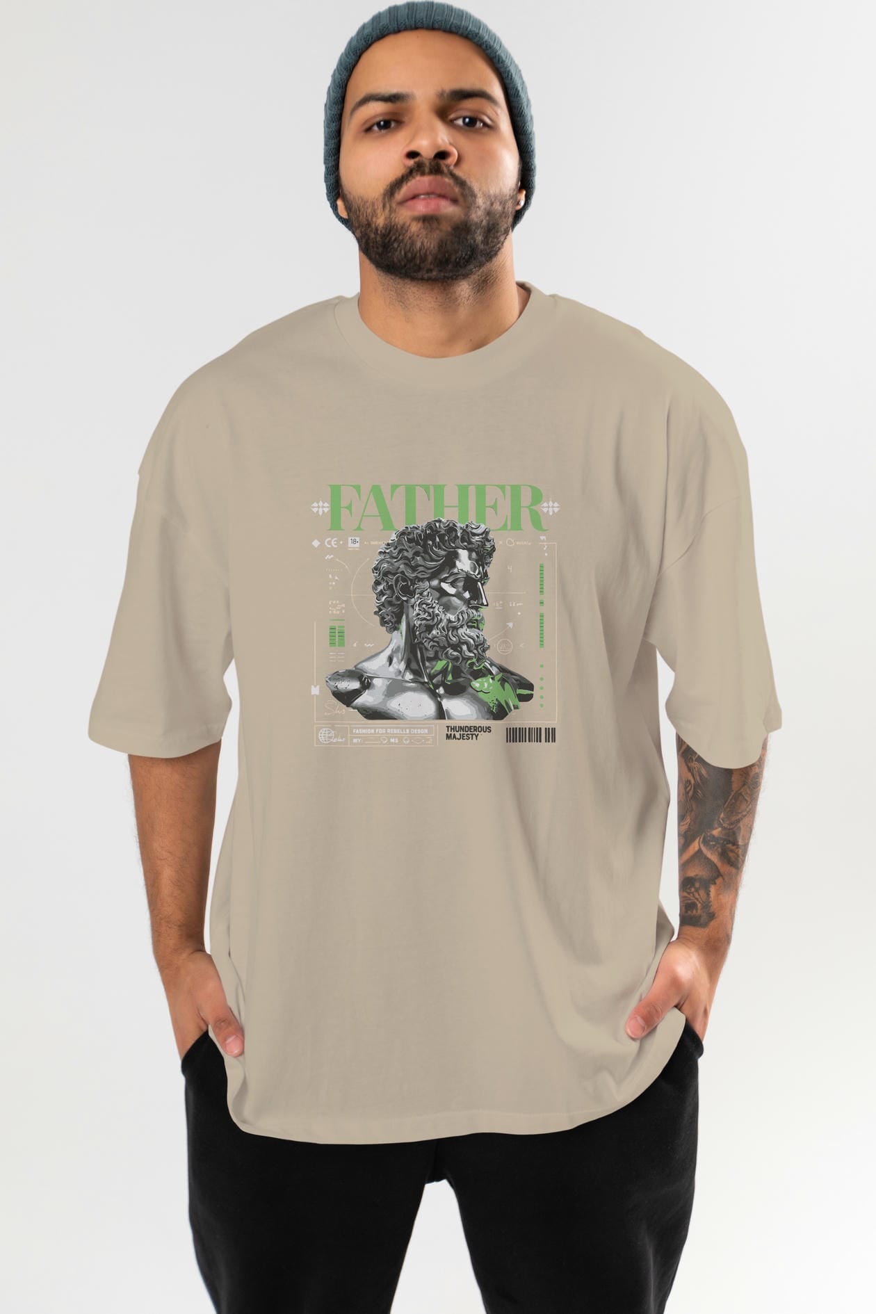 Father Zeus ön Baskılı Oversize t-shirt Erkek Kadın %100 Pamuk Bisiklet Yaka tişort