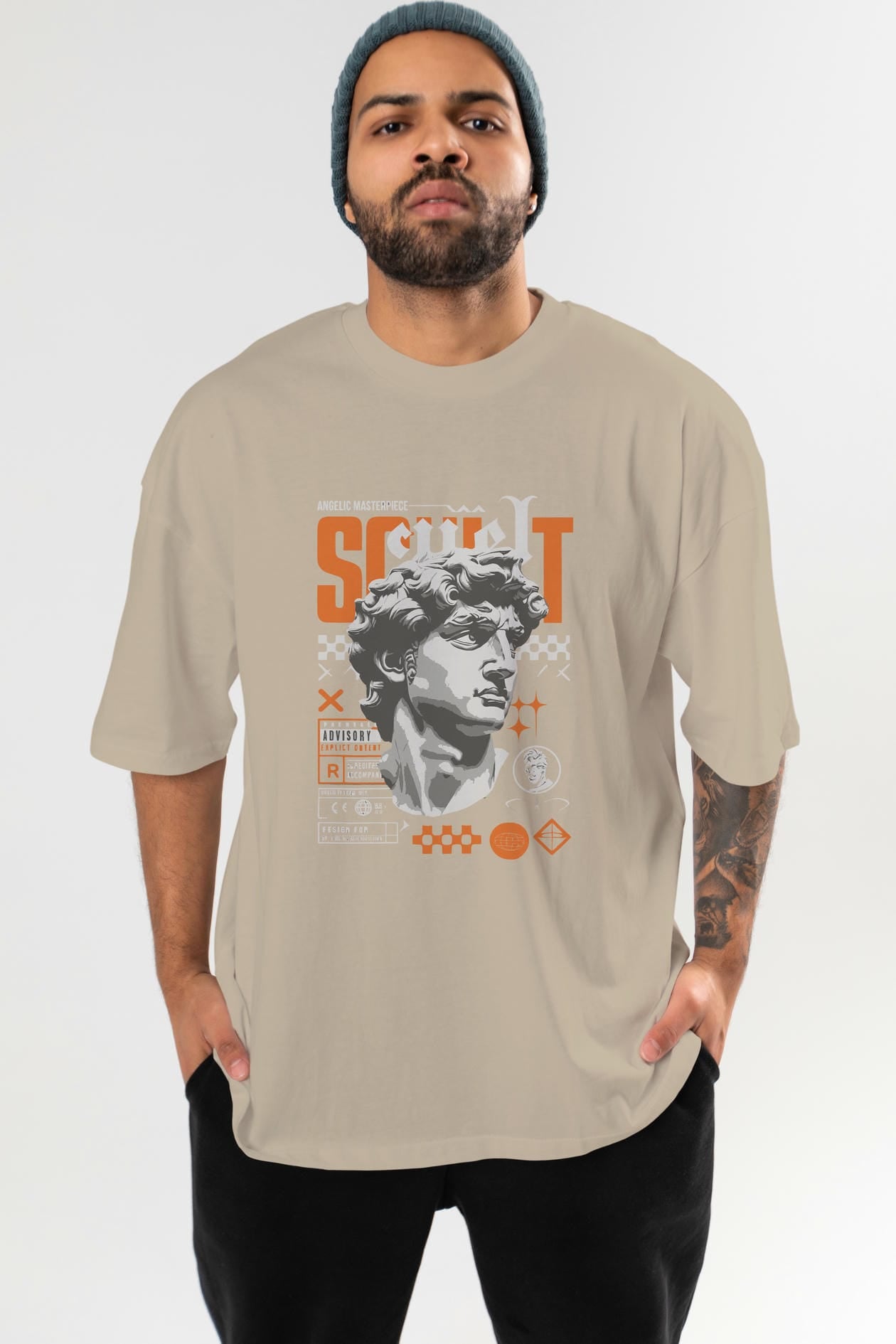 Scult ön Baskılı Oversize t-shirt Erkek Kadın %100 Pamuk Bisiklet Yaka tişort