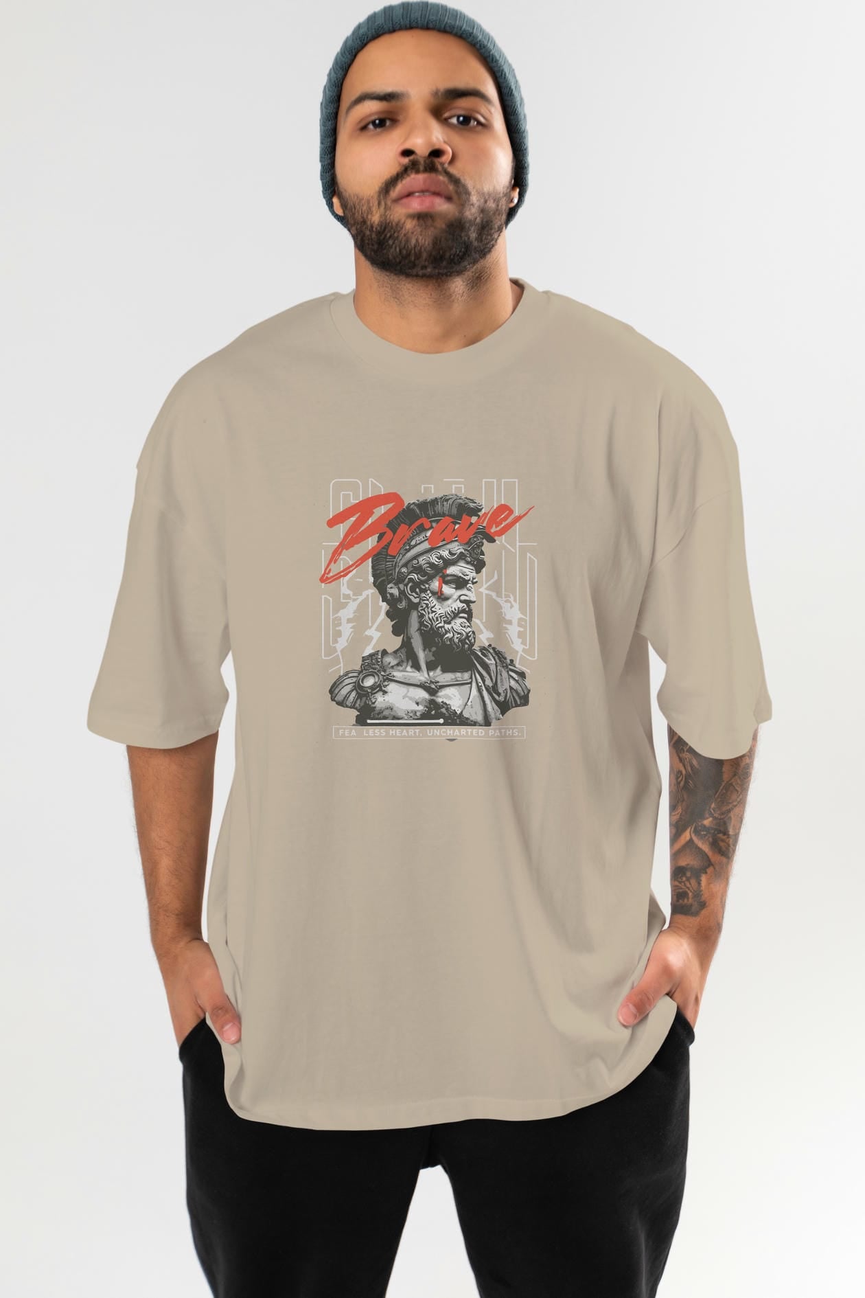 Brave ön Baskılı Oversize t-shirt Erkek Kadın %100 Pamuk Bisiklet Yaka tişort