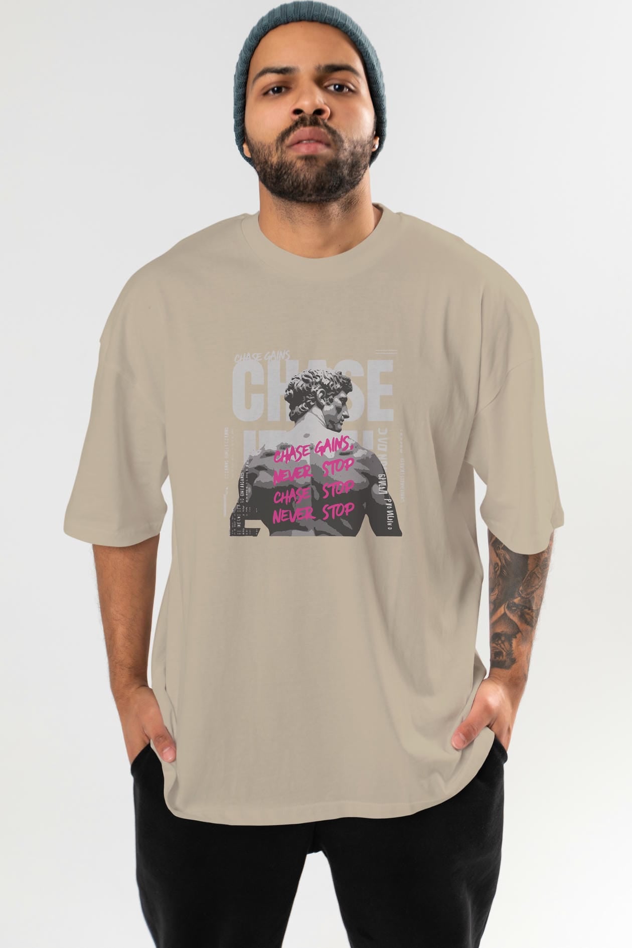 Chase Gains ön Baskılı Oversize t-shirt Erkek Kadın %100 Pamuk Bisiklet Yaka tişort
