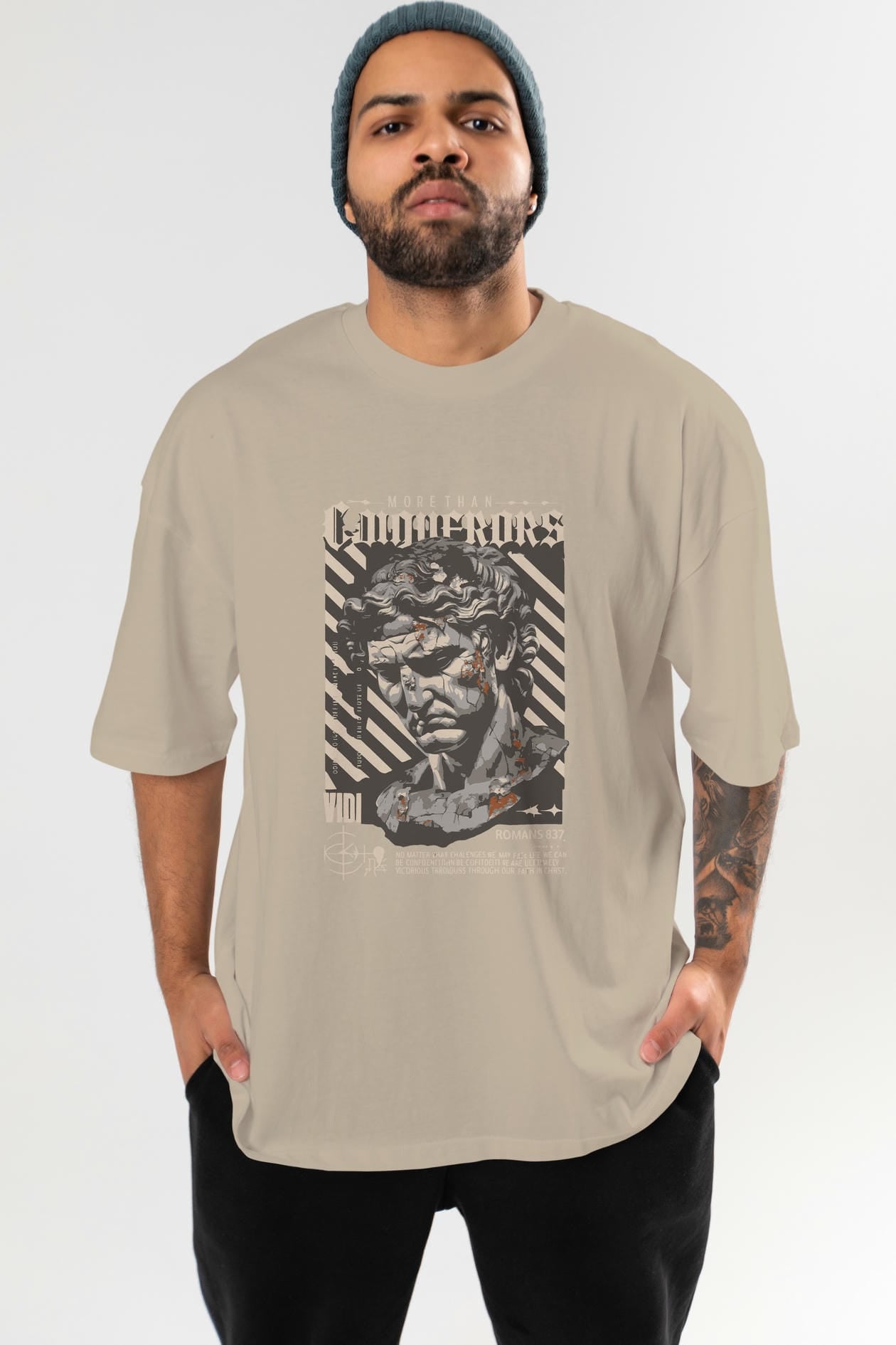 Roman Conqueror ön Baskılı Oversize t-shirt Erkek Kadın %100 Pamuk Bisiklet Yaka tişort