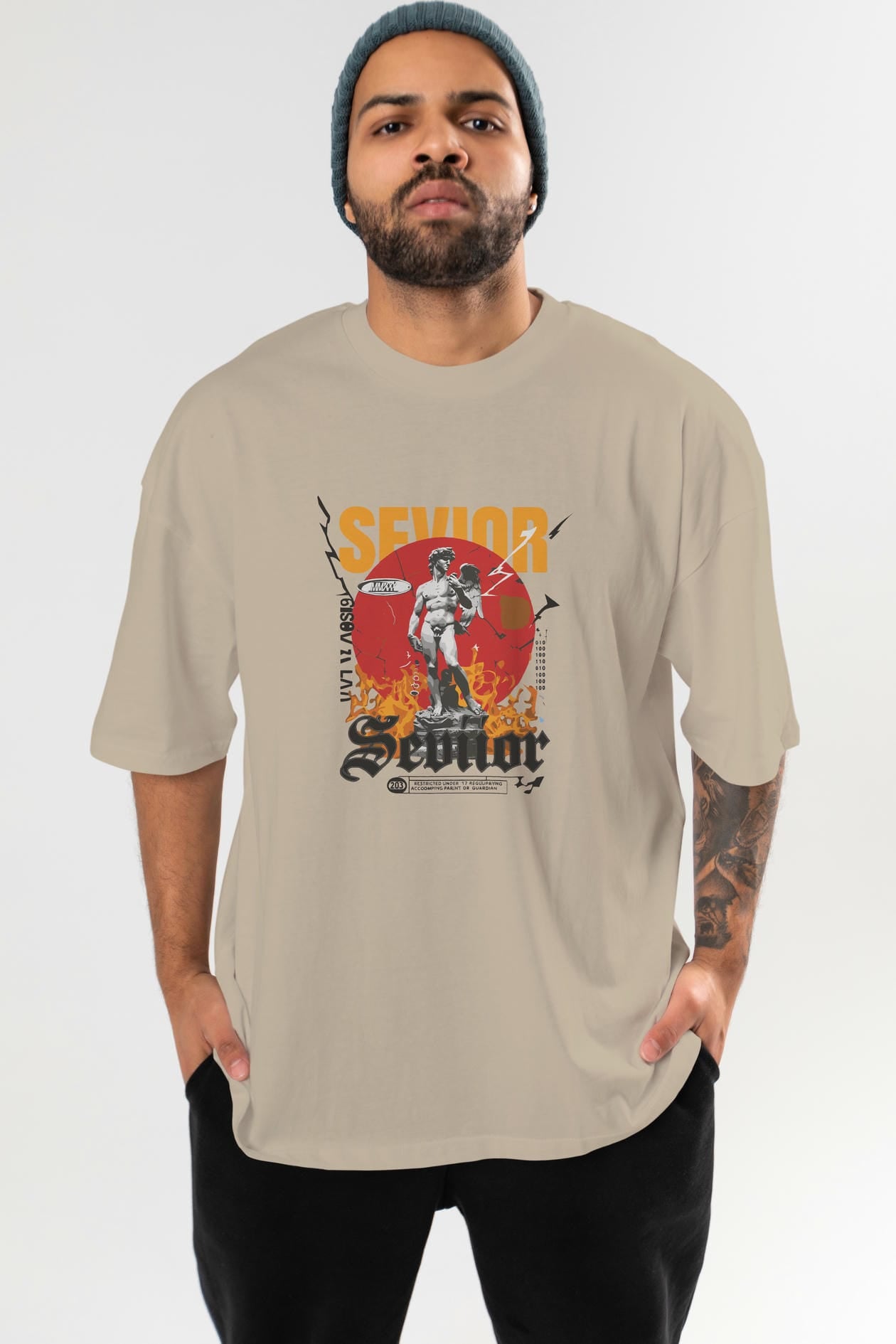 Sevior ön Baskılı Oversize t-shirt Erkek Kadın %100 Pamuk Bisiklet Yaka tişort