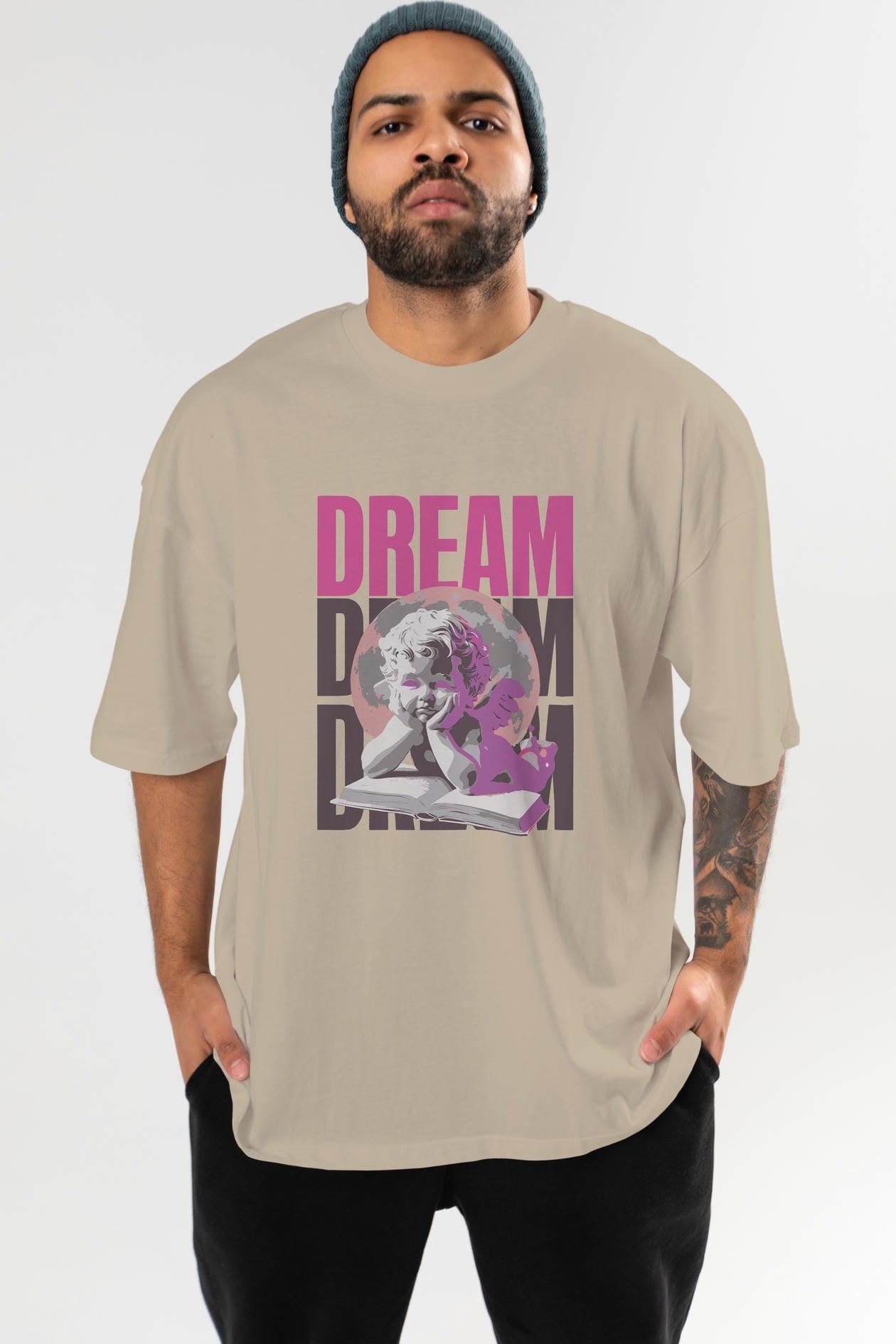 Dream Angel ön Baskılı Oversize t-shirt Erkek Kadın %100 Pamuk Bisiklet Yaka tişort