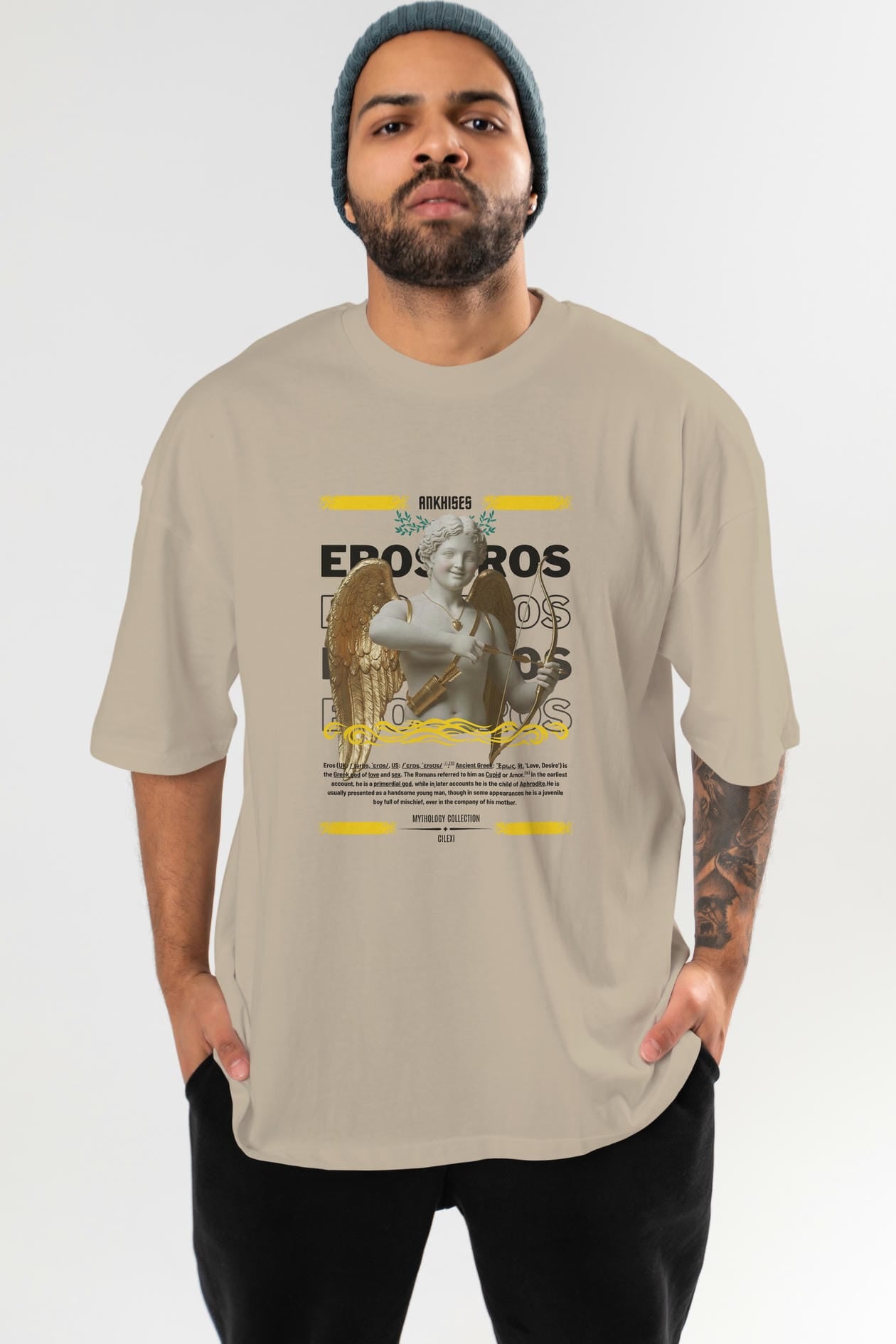 Eros ön Baskılı Oversize t-shirt Erkek Kadın %100 Pamuk Bisiklet Yaka tişort