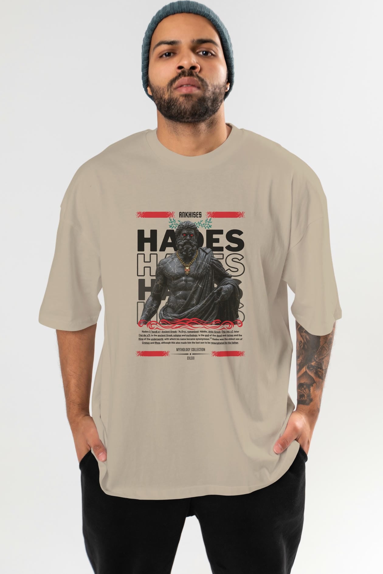 Hades 1 ön Baskılı Oversize t-shirt Erkek Kadın %100 Pamuk Bisiklet Yaka tişort