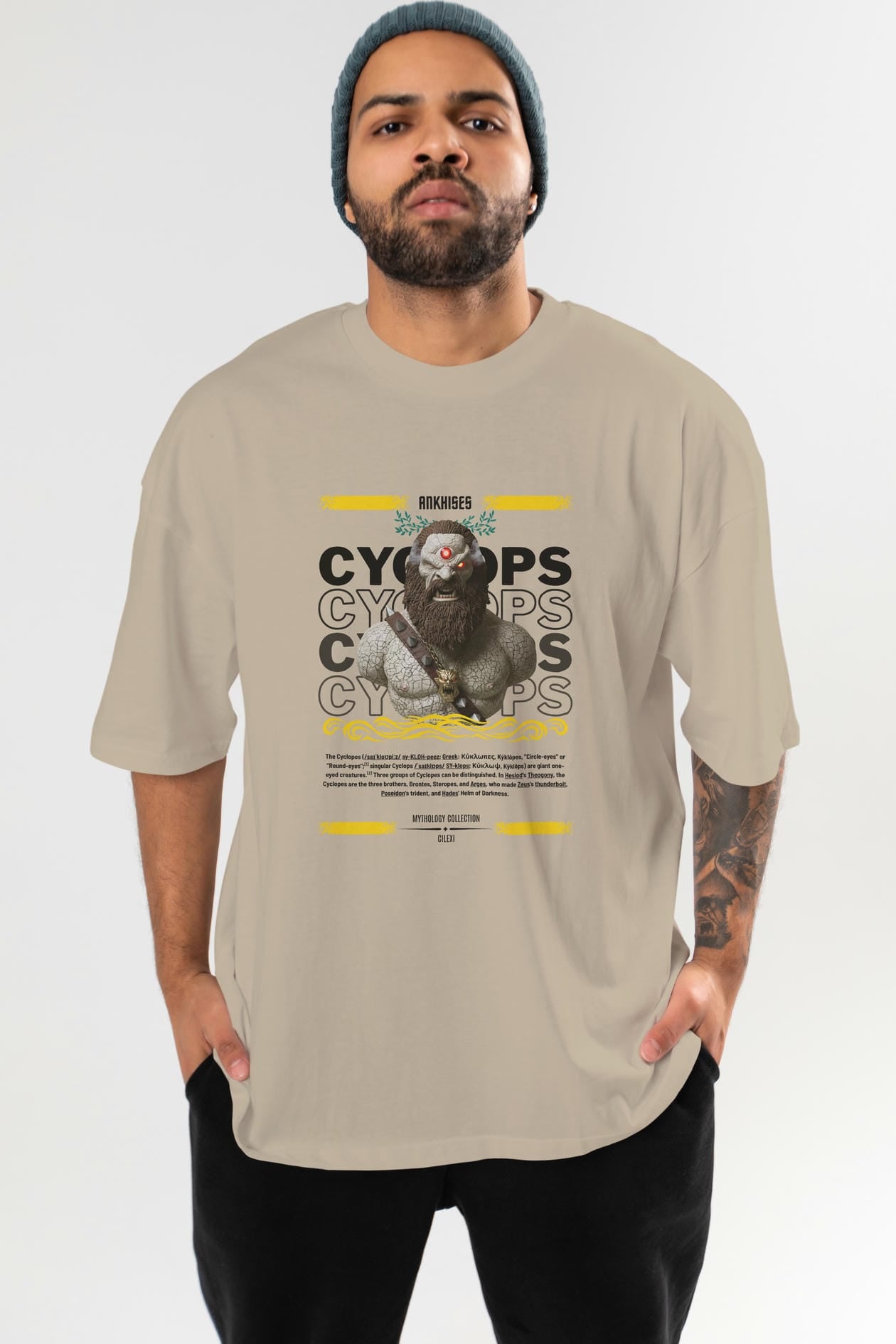 Cyclopes 1 ön Baskılı Oversize t-shirt Erkek Kadın %100 Pamuk Bisiklet Yaka tişort
