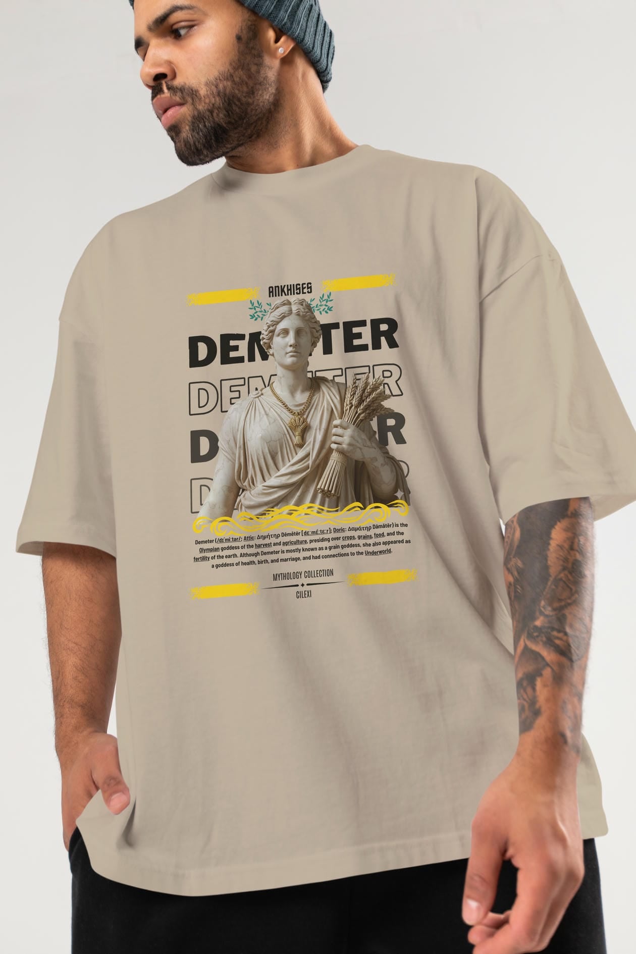 Demeter 1 ön Baskılı Oversize t-shirt Erkek Kadın %100 Pamuk Bisiklet Yaka tişort