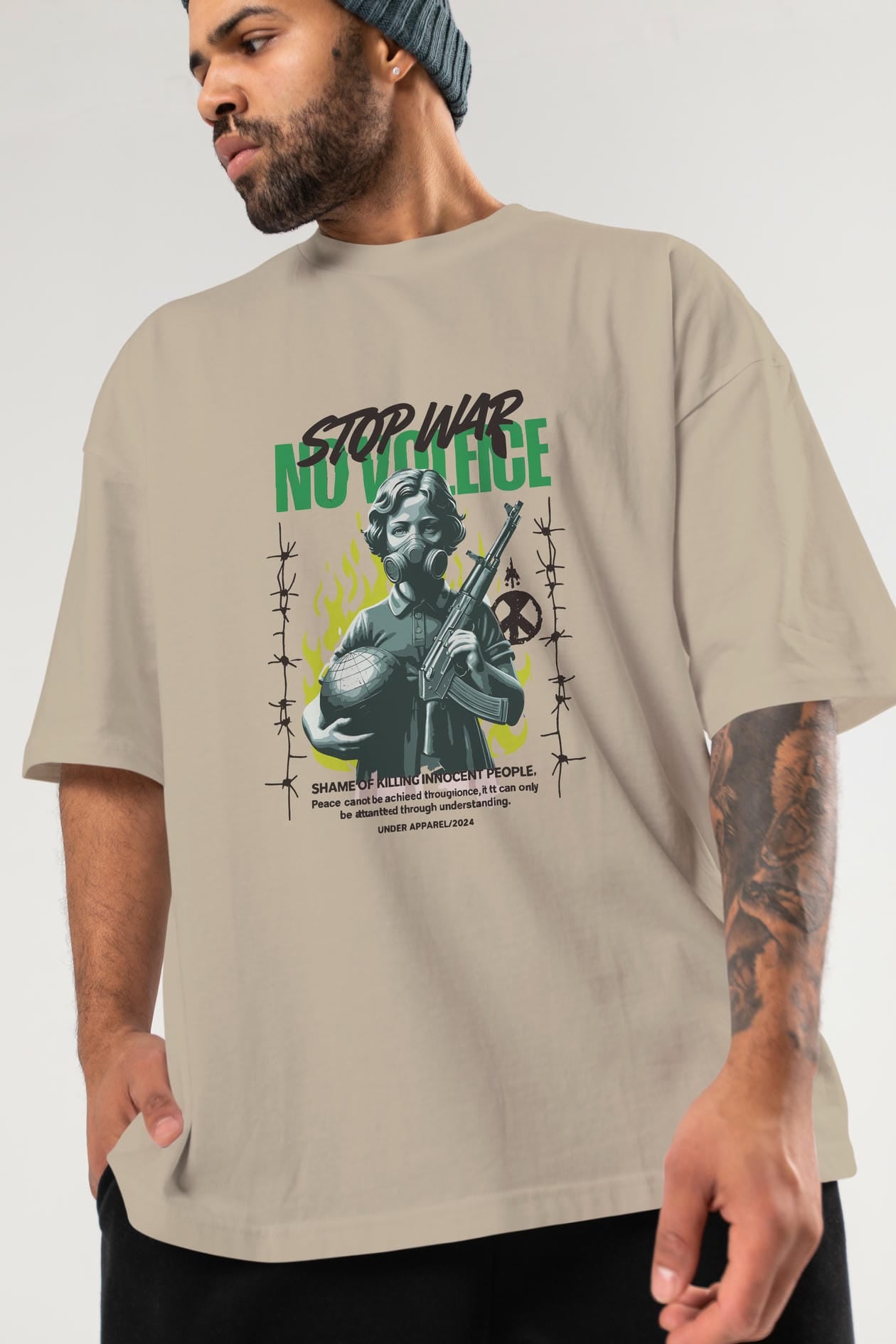 Stop War ön Baskılı Oversize t-shirt Erkek Kadın %100 Pamuk Bisiklet Yaka tişort