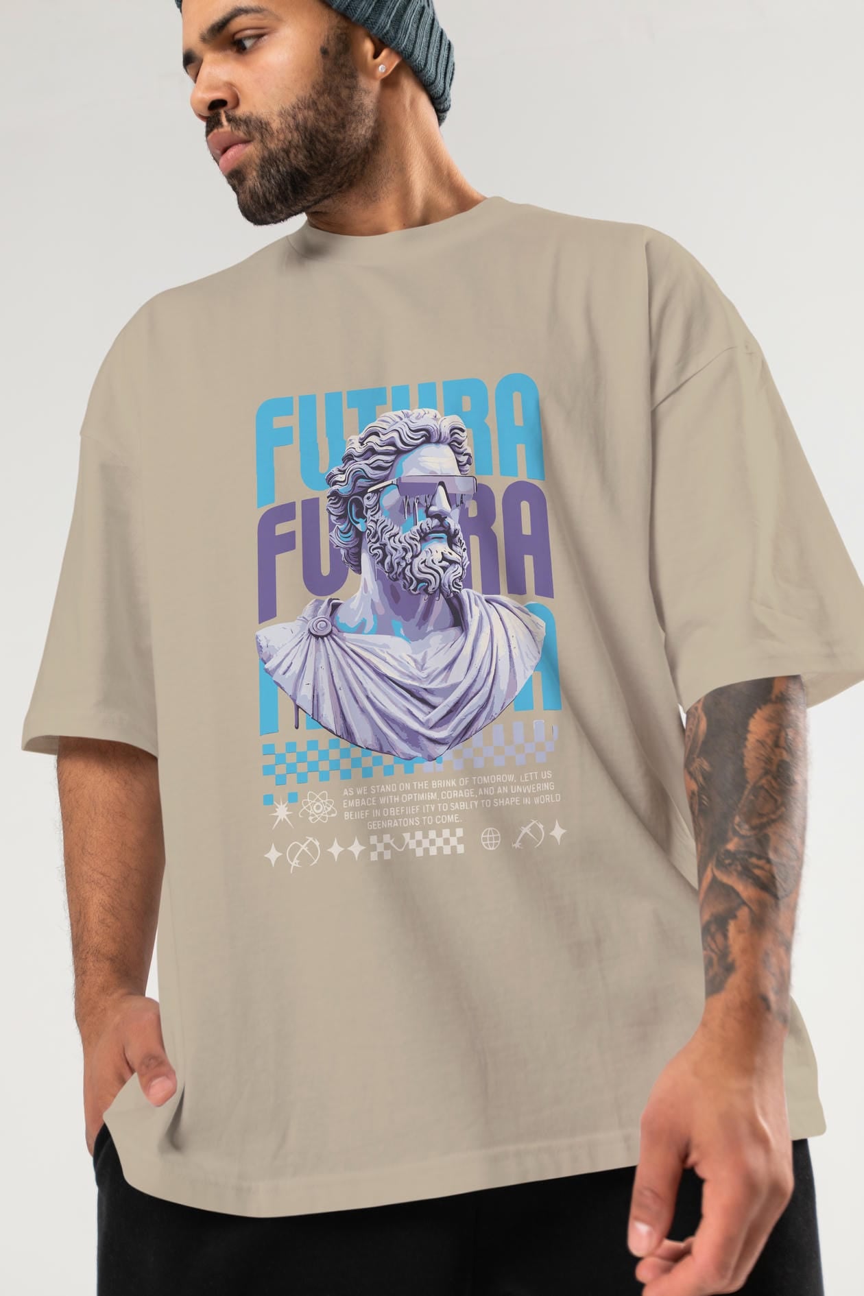 Futura Zeus ön Baskılı Oversize t-shirt Erkek Kadın %100 Pamuk Bisiklet Yaka tişort