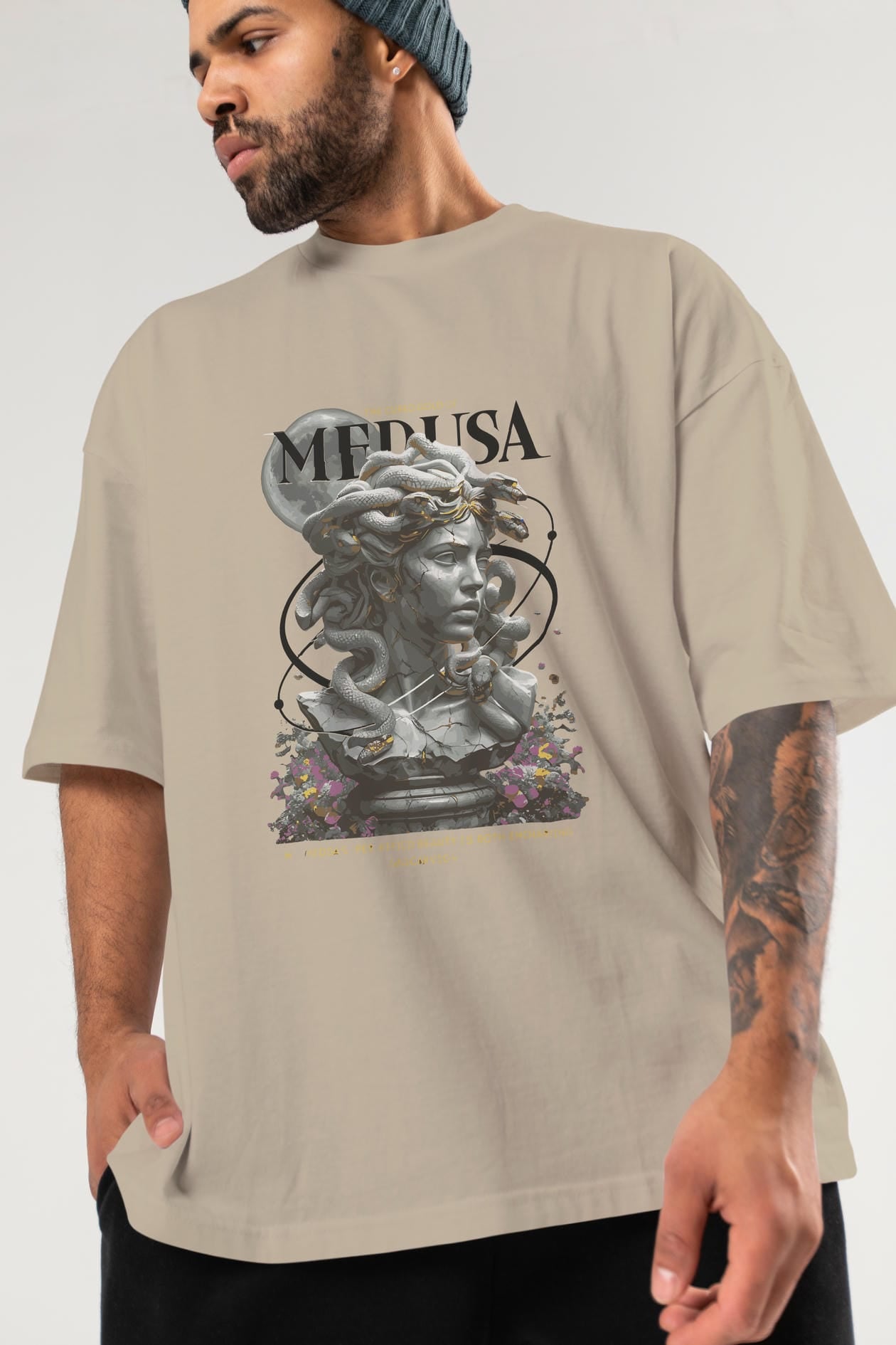 Medusa ön Baskılı Oversize t-shirt Erkek Kadın %100 Pamuk Bisiklet Yaka tişort