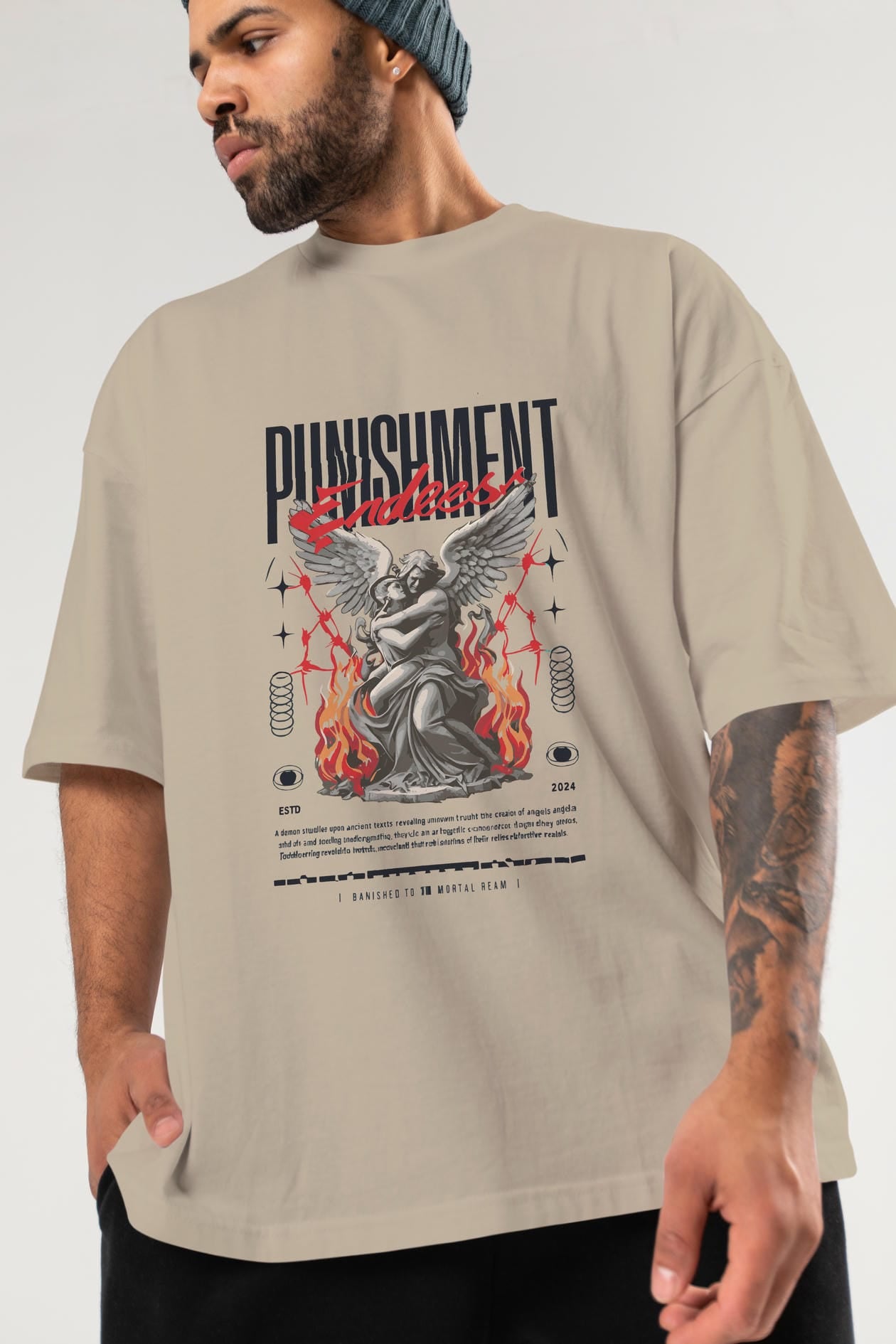 Punishment Endeess ön Baskılı Oversize t-shirt Erkek Kadın %100 Pamuk Bisiklet Yaka tişort