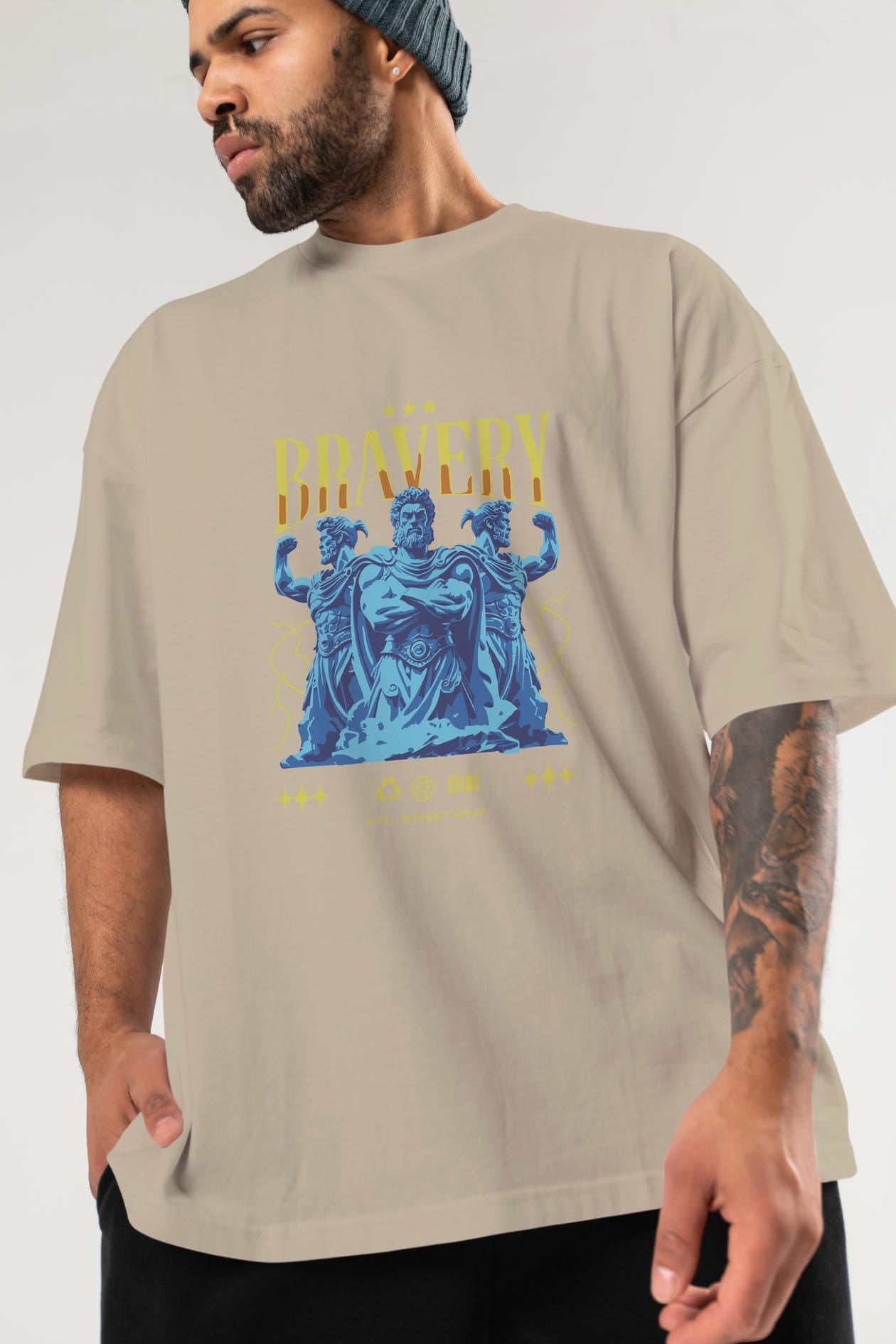 Bravery ön Baskılı Oversize t-shirt Erkek Kadın %100 Pamuk Bisiklet Yaka tişort