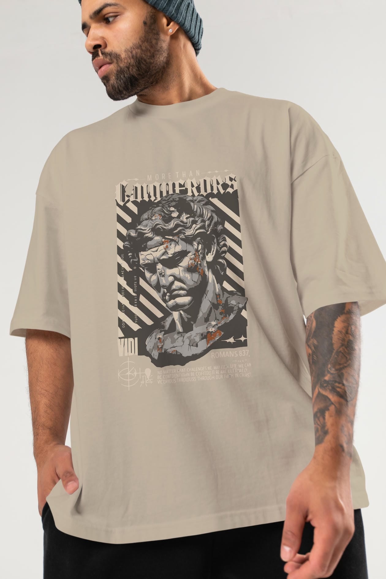 Roman Conqueror ön Baskılı Oversize t-shirt Erkek Kadın %100 Pamuk Bisiklet Yaka tişort