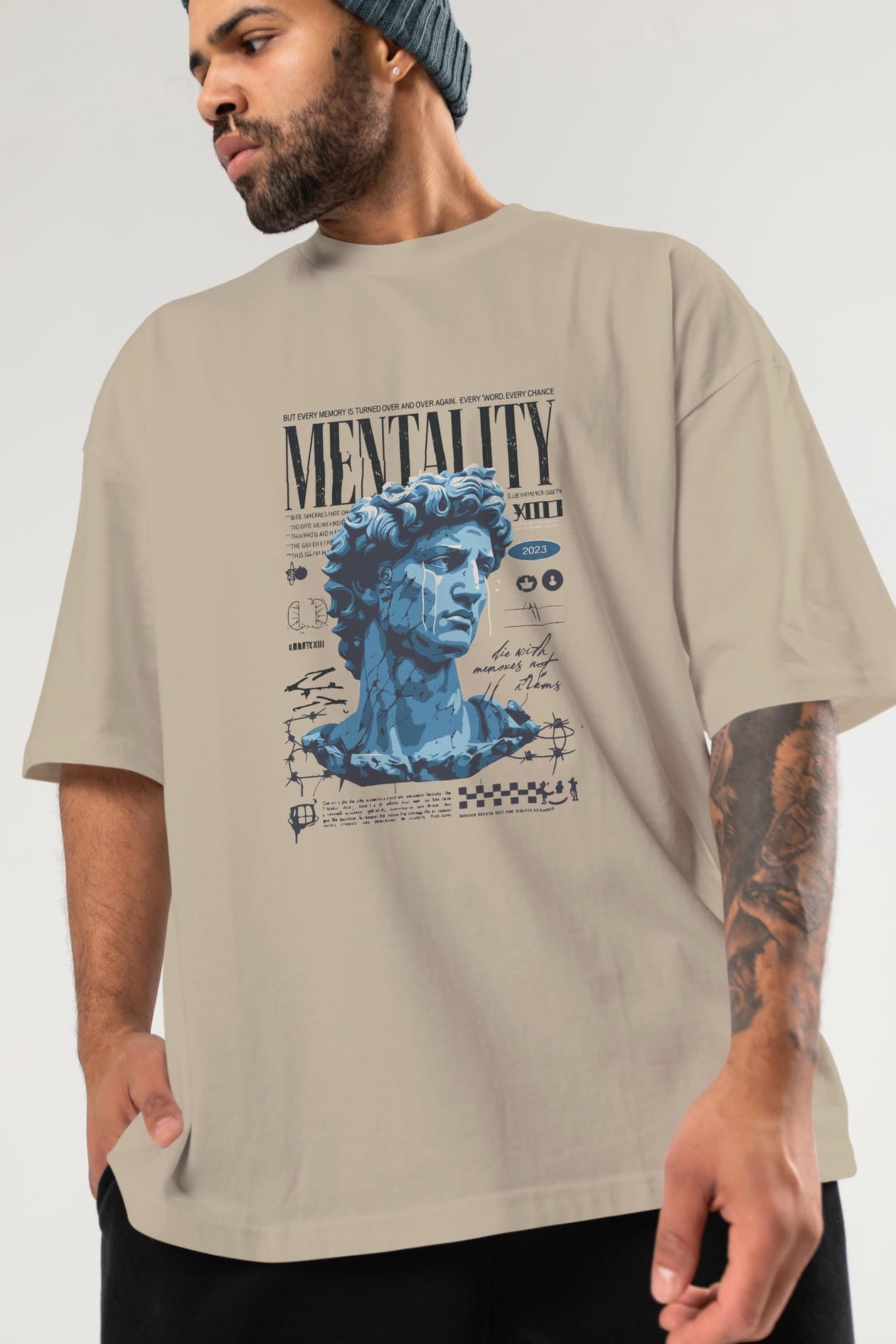 Mentality 2 ön Baskılı Oversize t-shirt Erkek Kadın %100 Pamuk Bisiklet Yaka tişort