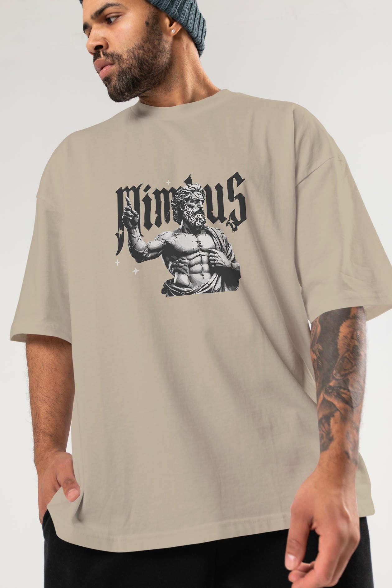 Mimbus Zeus ön Baskılı Oversize t-shirt Erkek Kadın %100 Pamuk Bisiklet Yaka tişort