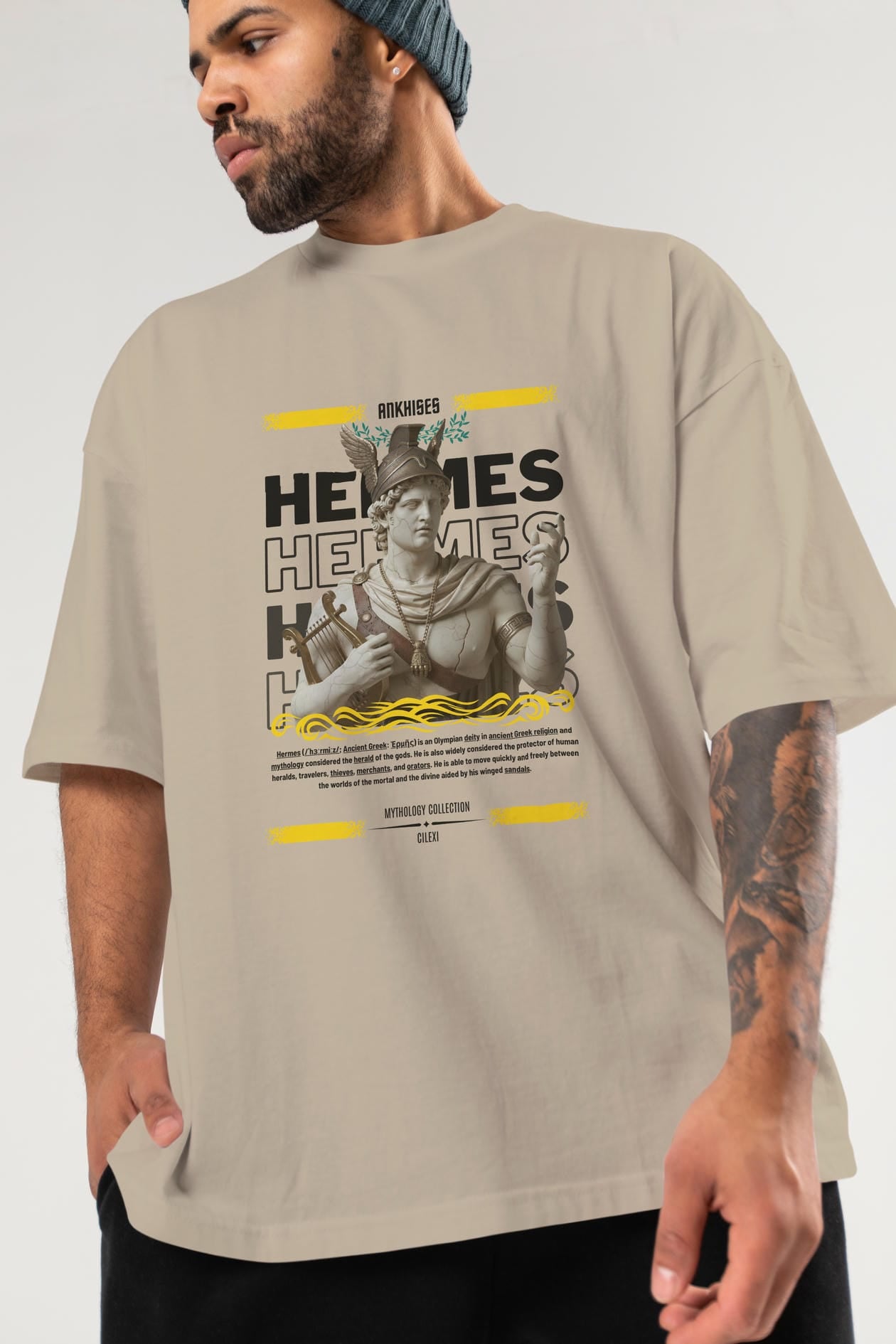 Hermes 2 ön Baskılı Oversize t-shirt Erkek Kadın %100 Pamuk Bisiklet Yaka tişort