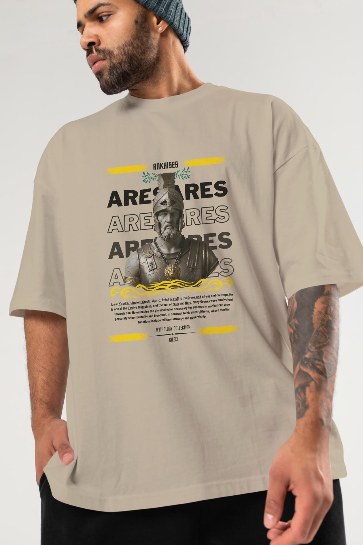 Ares 1 ön Baskılı Oversize t-shirt Erkek Kadın %100 Pamuk Bisiklet Yaka tişort