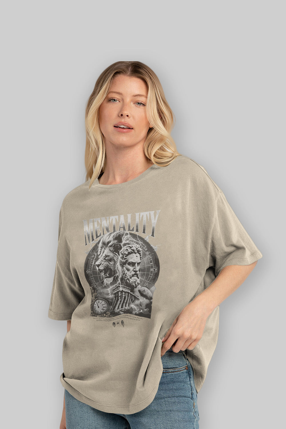 Mentality Zeus ön Baskılı Oversize t-shirt Erkek Kadın %100 Pamuk Bisiklet Yaka tişort