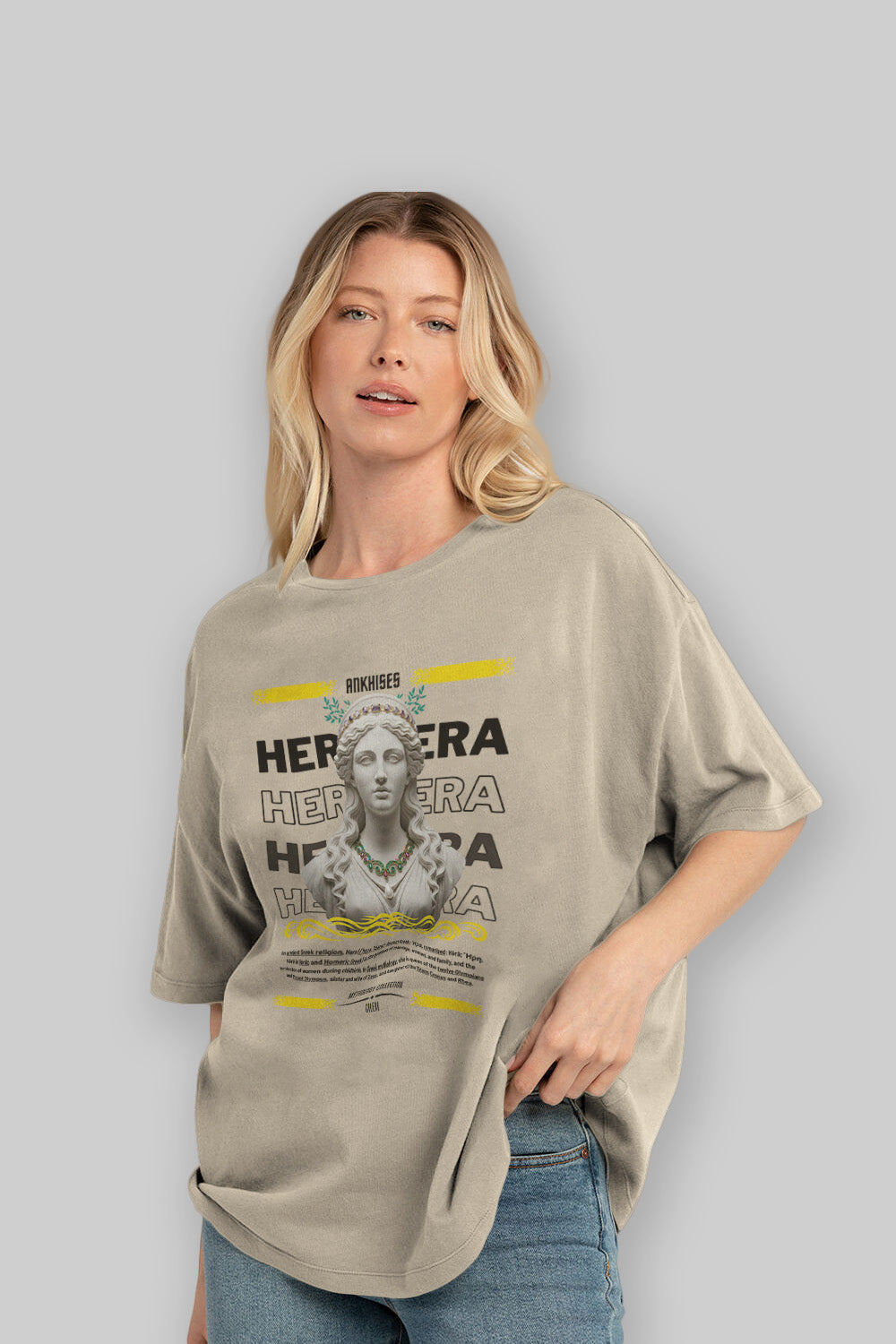 Hera 1 ön Baskılı Oversize t-shirt Erkek Kadın %100 Pamuk Bisiklet Yaka tişort