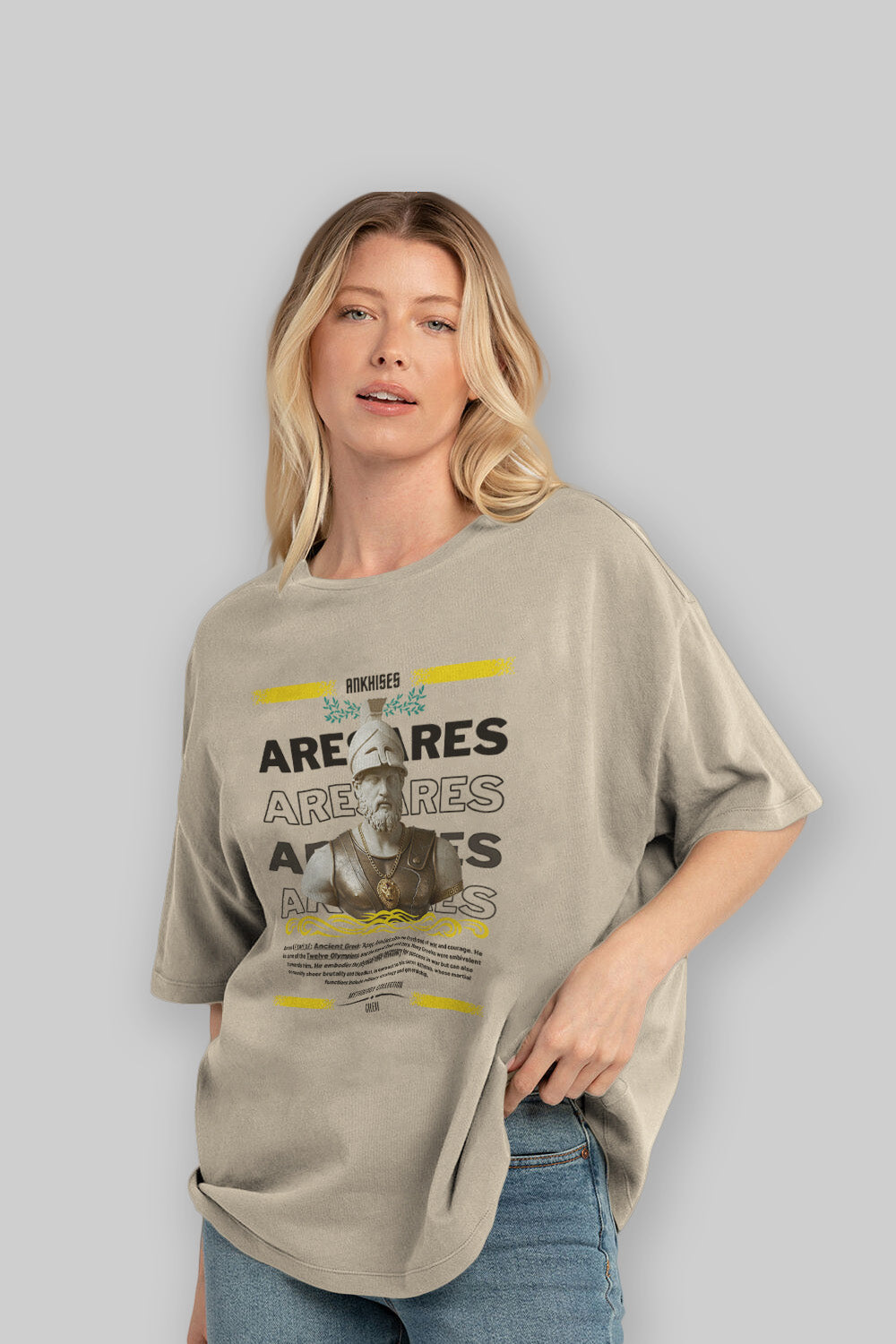 Ares 2 ön Baskılı Oversize t-shirt Erkek Kadın %100 Pamuk Bisiklet Yaka tişort