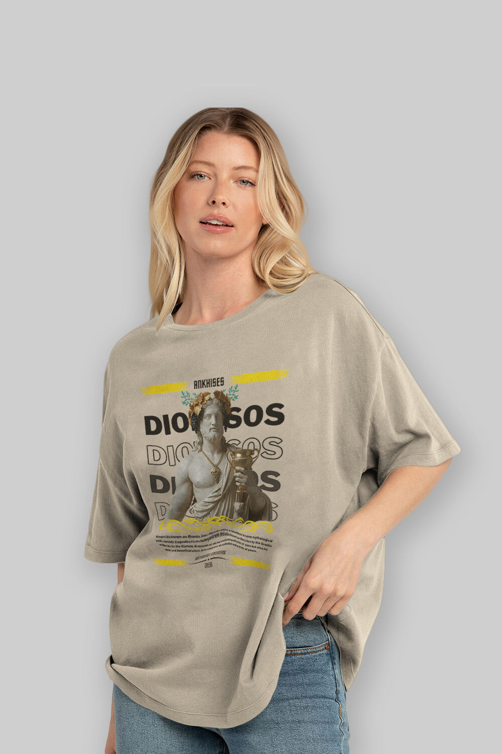 Dionysos 2 ön Baskılı Oversize t-shirt Erkek Kadın %100 Pamuk Bisiklet Yaka tişort