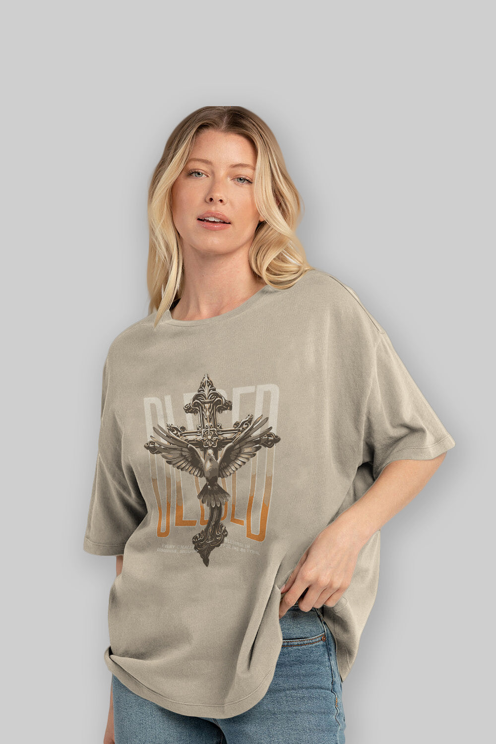Blesed ön Baskılı Oversize t-shirt Erkek Kadın %100 Pamuk Bisiklet Yaka tişort