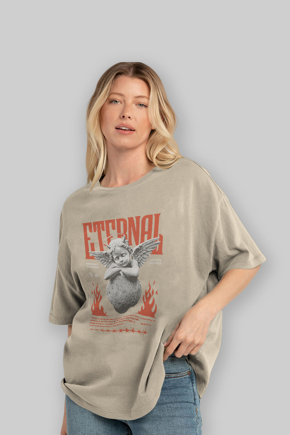 Eternal ön Baskılı Oversize t-shirt Erkek Kadın %100 Pamuk Bisiklet Yaka tişort