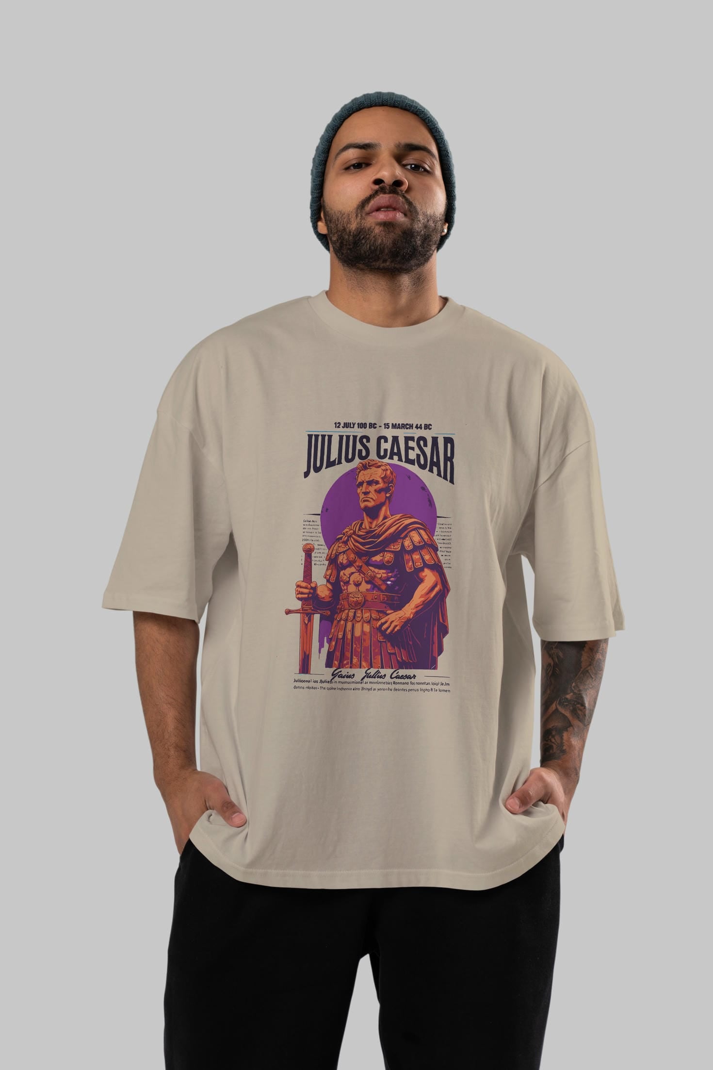 Julius Caesar ön Baskılı Oversize t-shirt Erkek Kadın %100 Pamuk Bisiklet Yaka tişort