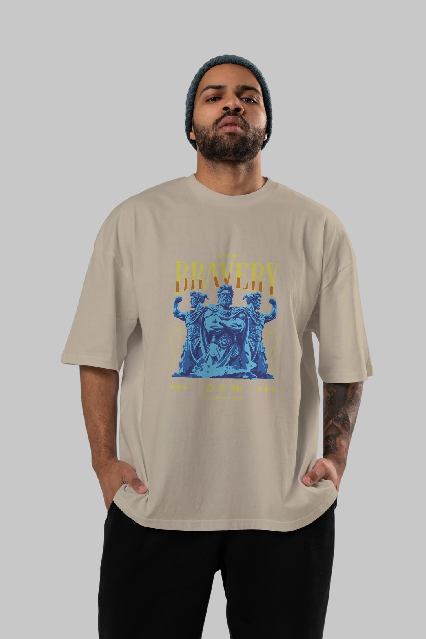 Bravery ön Baskılı Oversize t-shirt Erkek Kadın %100 Pamuk Bisiklet Yaka tişort