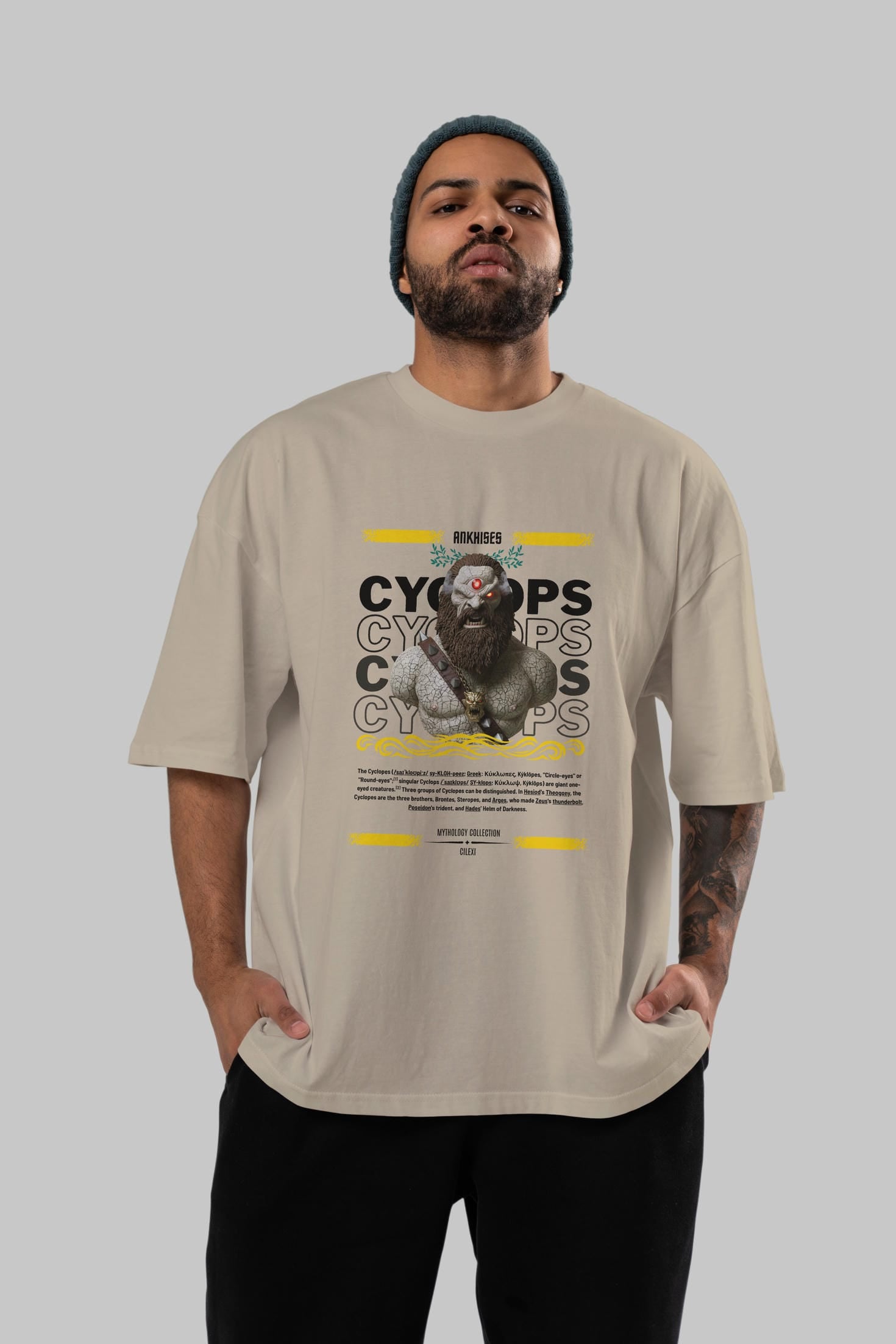 Cyclopes 1 ön Baskılı Oversize t-shirt Erkek Kadın %100 Pamuk Bisiklet Yaka tişort