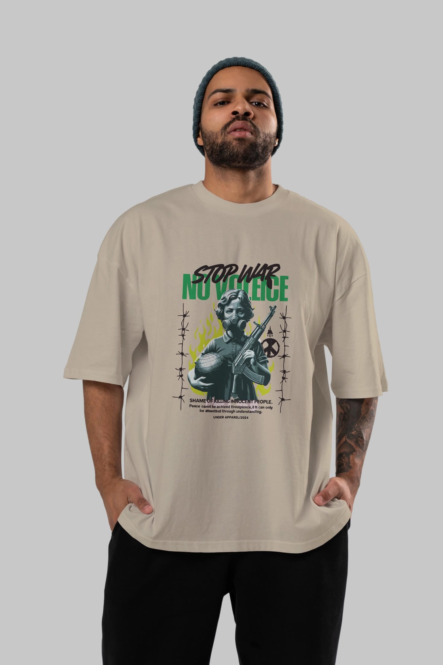 Stop War ön Baskılı Oversize t-shirt Erkek Kadın %100 Pamuk Bisiklet Yaka tişort