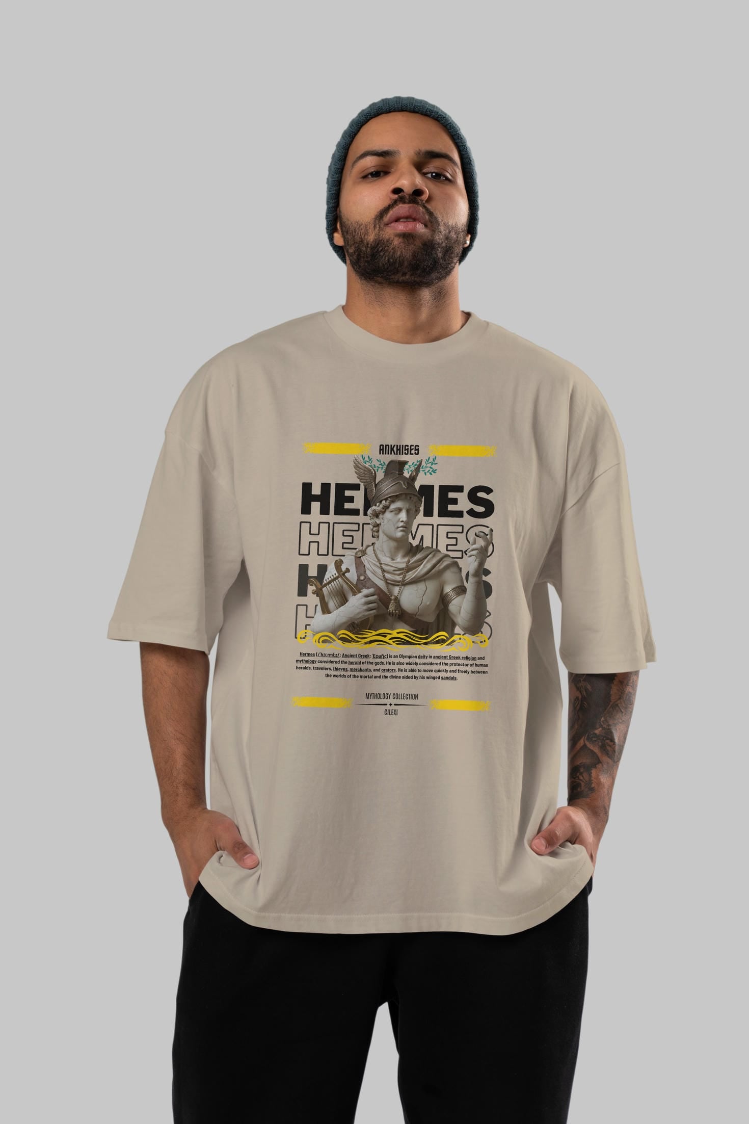 Hermes 2 ön Baskılı Oversize t-shirt Erkek Kadın %100 Pamuk Bisiklet Yaka tişort