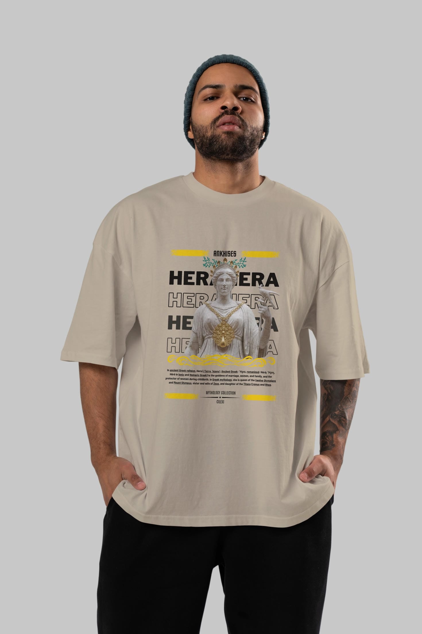 Hera 2 ön Baskılı Oversize t-shirt Erkek Kadın %100 Pamuk Bisiklet Yaka tişort