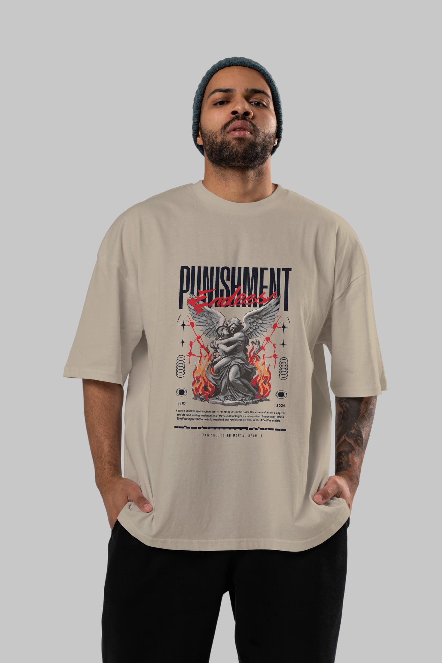 Punishment Endeess ön Baskılı Oversize t-shirt Erkek Kadın %100 Pamuk Bisiklet Yaka tişort