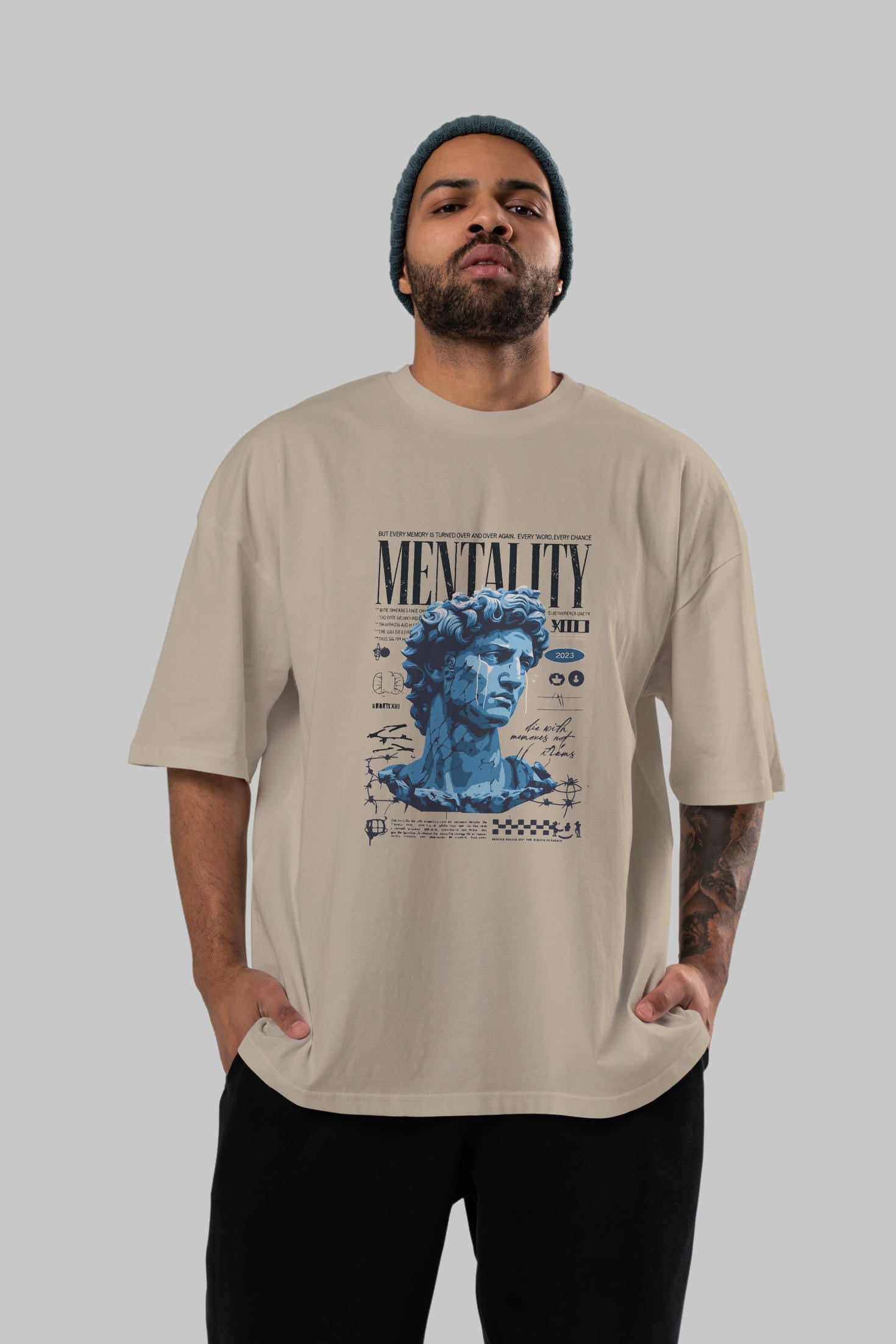 Mentality 2 ön Baskılı Oversize t-shirt Erkek Kadın %100 Pamuk Bisiklet Yaka tişort