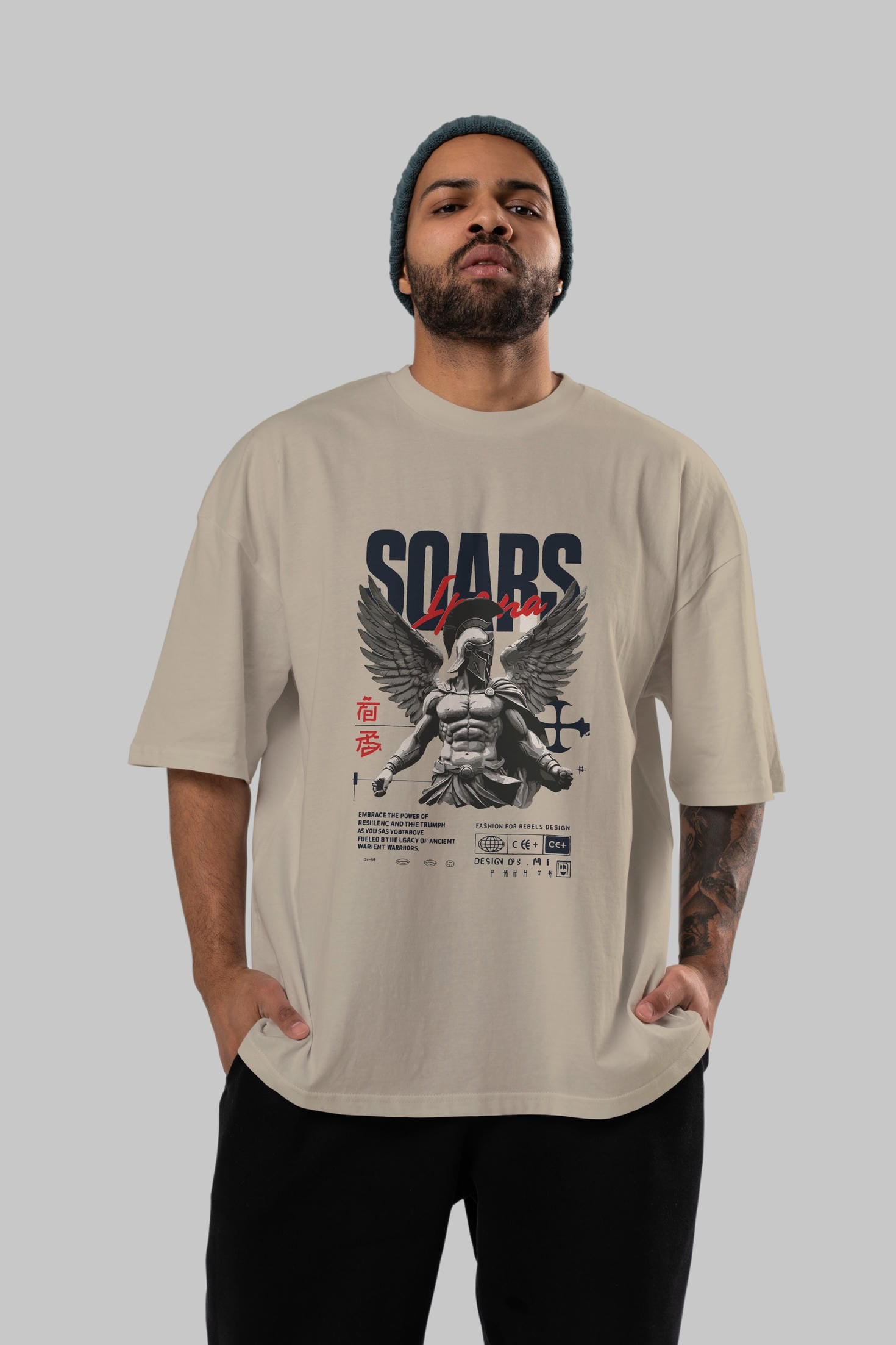 Soars ön Baskılı Oversize t-shirt Erkek Kadın %100 Pamuk Bisiklet Yaka tişort
