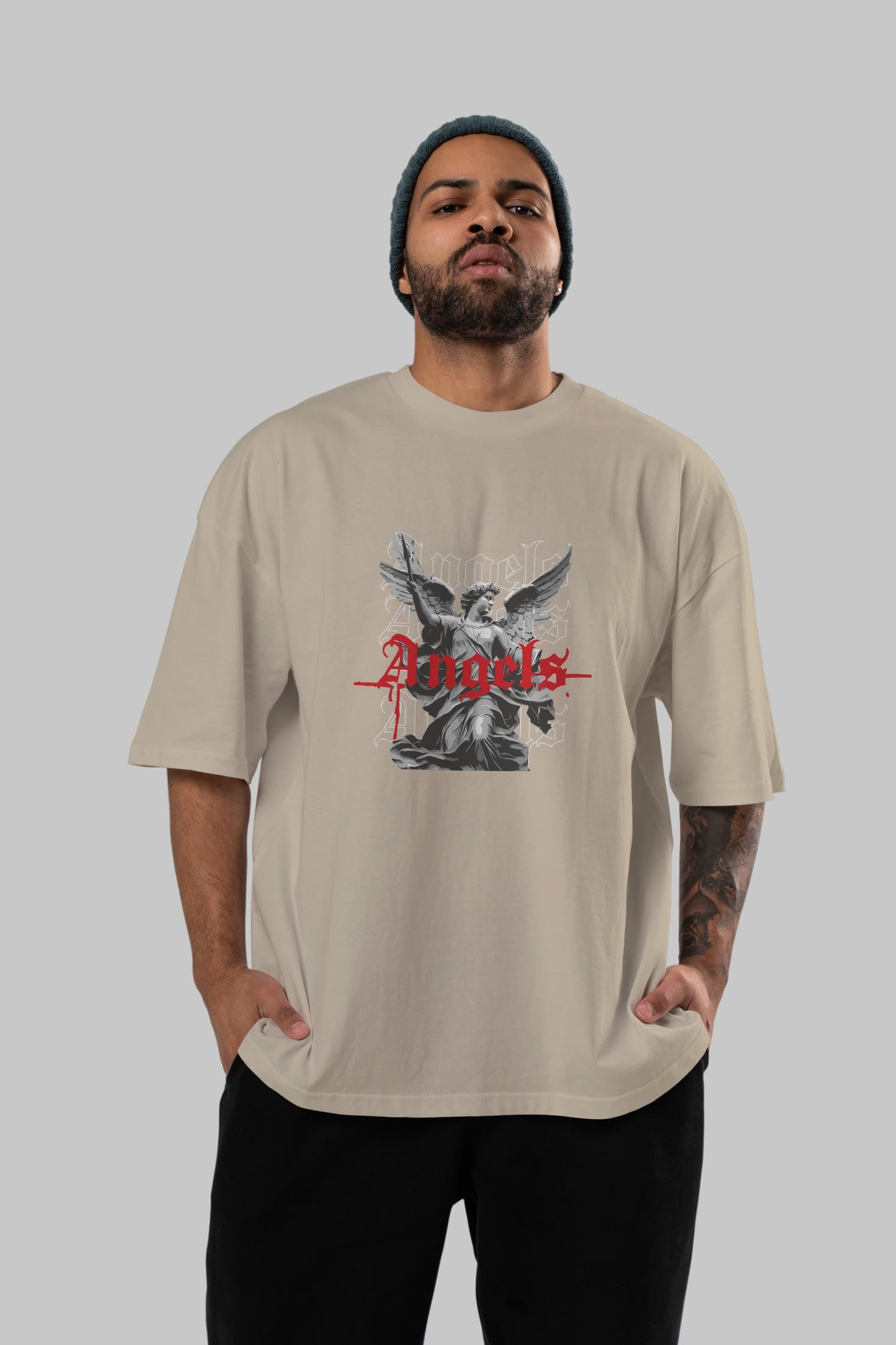 Angels ön Baskılı Oversize t-shirt Erkek Kadın %100 Pamuk Bisiklet Yaka tişort