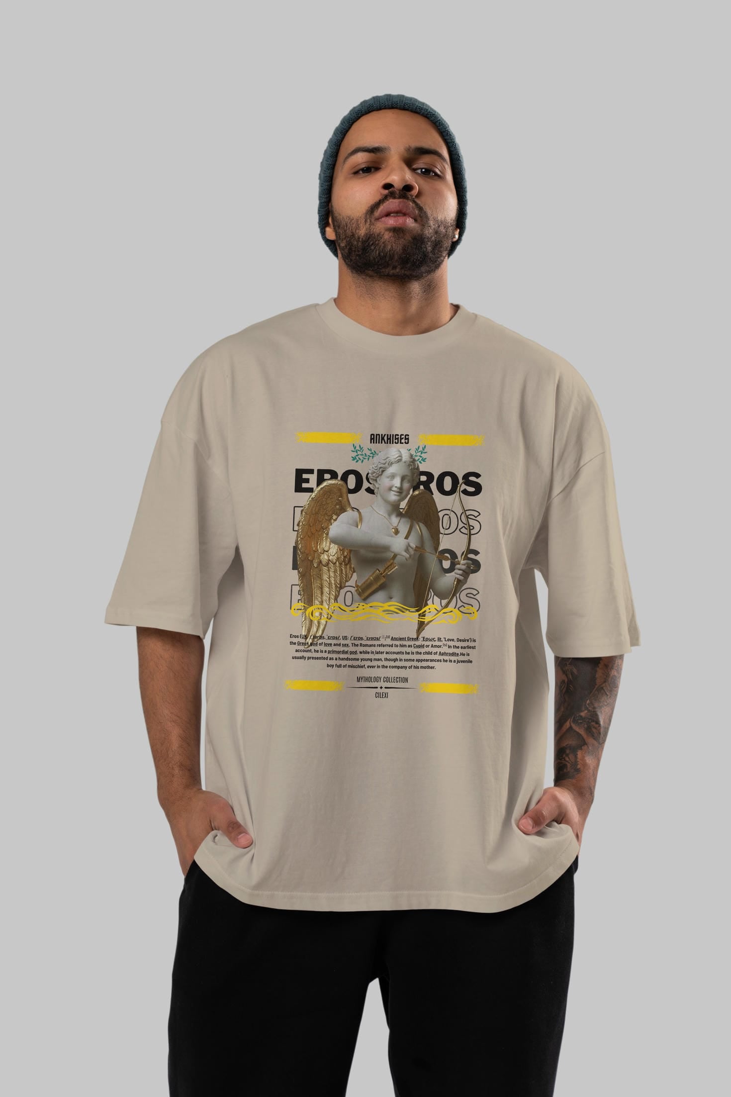 Eros ön Baskılı Oversize t-shirt Erkek Kadın %100 Pamuk Bisiklet Yaka tişort