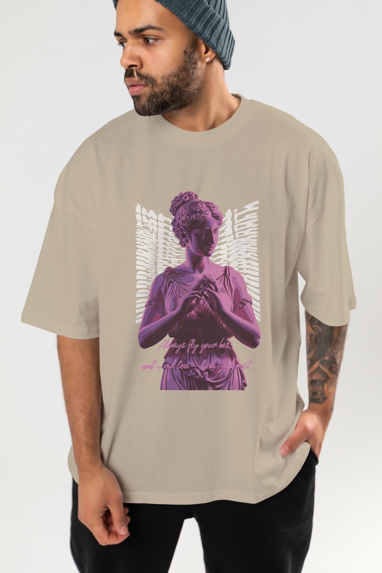 Always Fly ön Baskılı Oversize t-shirt Erkek Kadın %100 Pamuk Bisiklet Yaka tişort