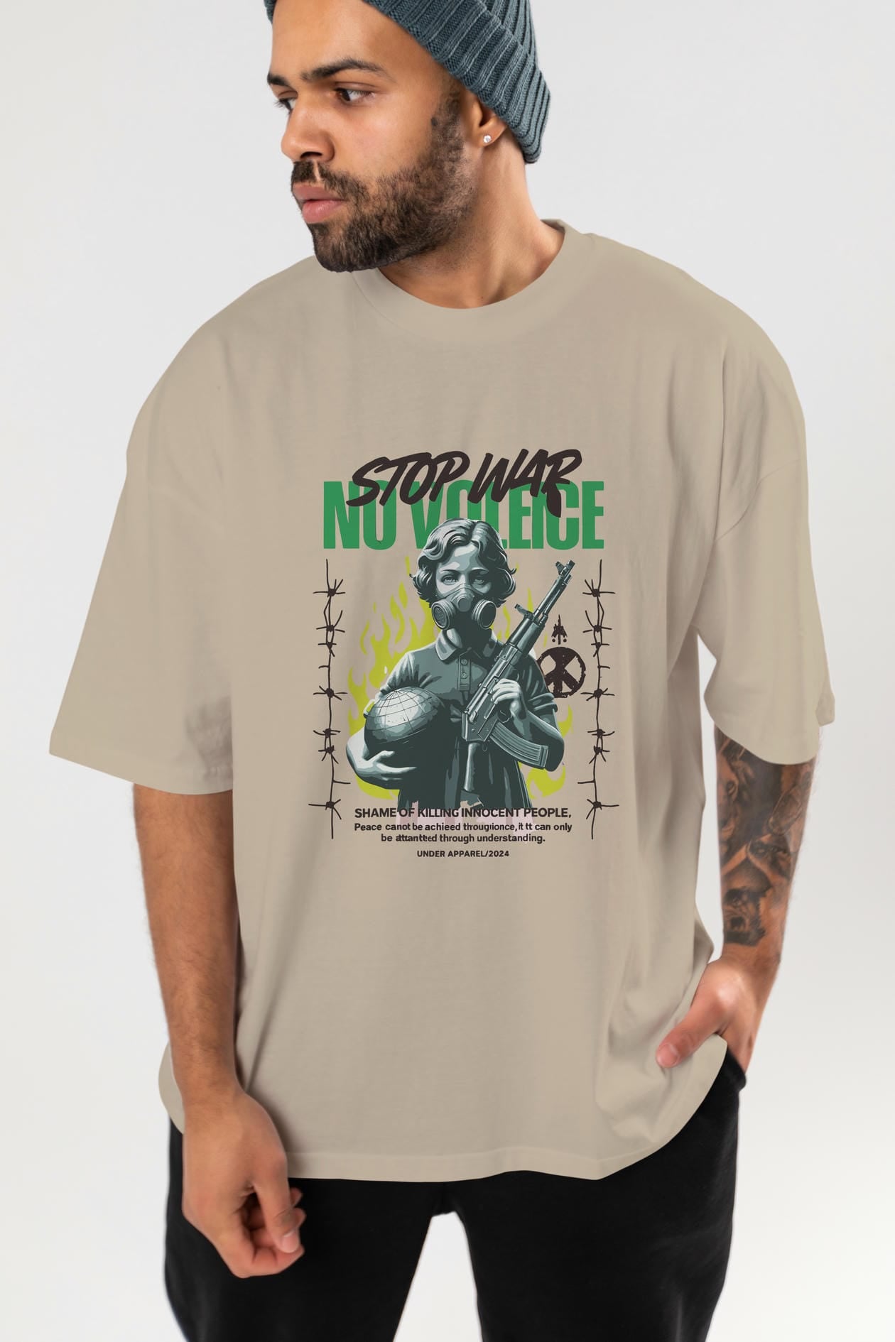 Stop War ön Baskılı Oversize t-shirt Erkek Kadın %100 Pamuk Bisiklet Yaka tişort