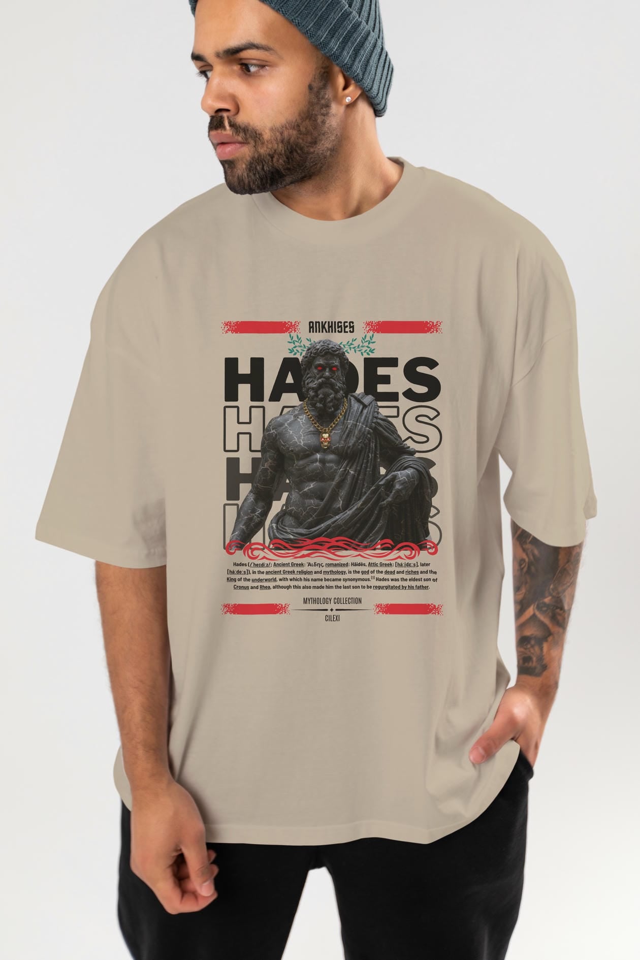 Hades 1 ön Baskılı Oversize t-shirt Erkek Kadın %100 Pamuk Bisiklet Yaka tişort