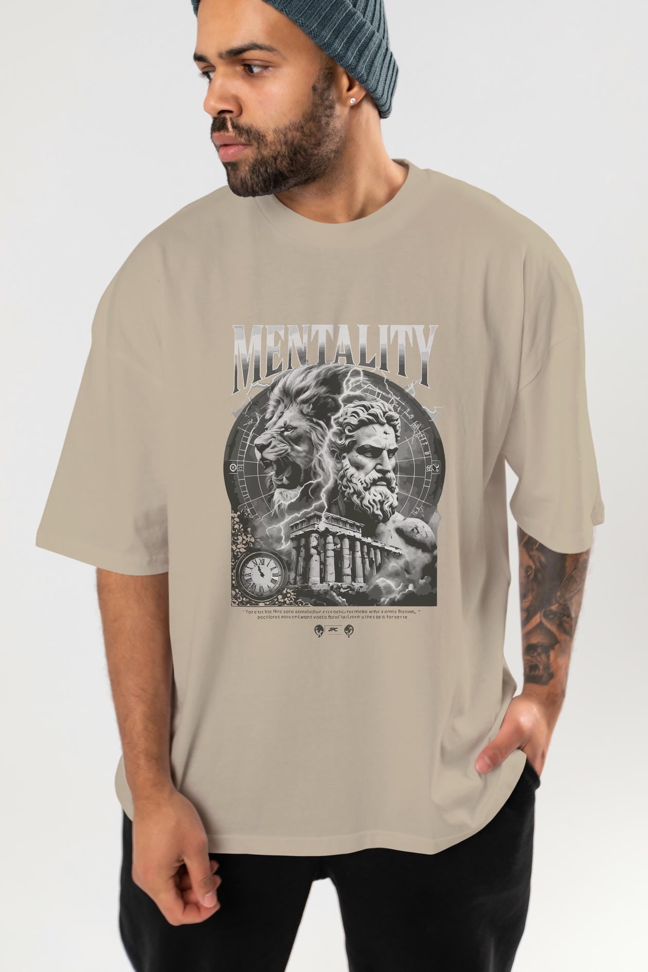 Mentality Zeus ön Baskılı Oversize t-shirt Erkek Kadın %100 Pamuk Bisiklet Yaka tişort