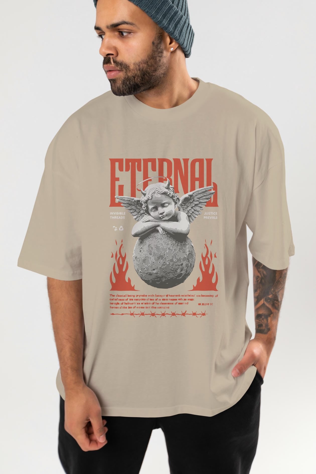 Eternal ön Baskılı Oversize t-shirt Erkek Kadın %100 Pamuk Bisiklet Yaka tişort